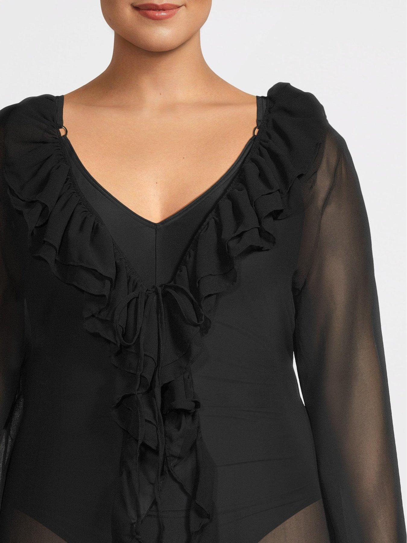 Image 4 of 5 of Moda Minx Curve Ruffle Maxi Kaftan - Black