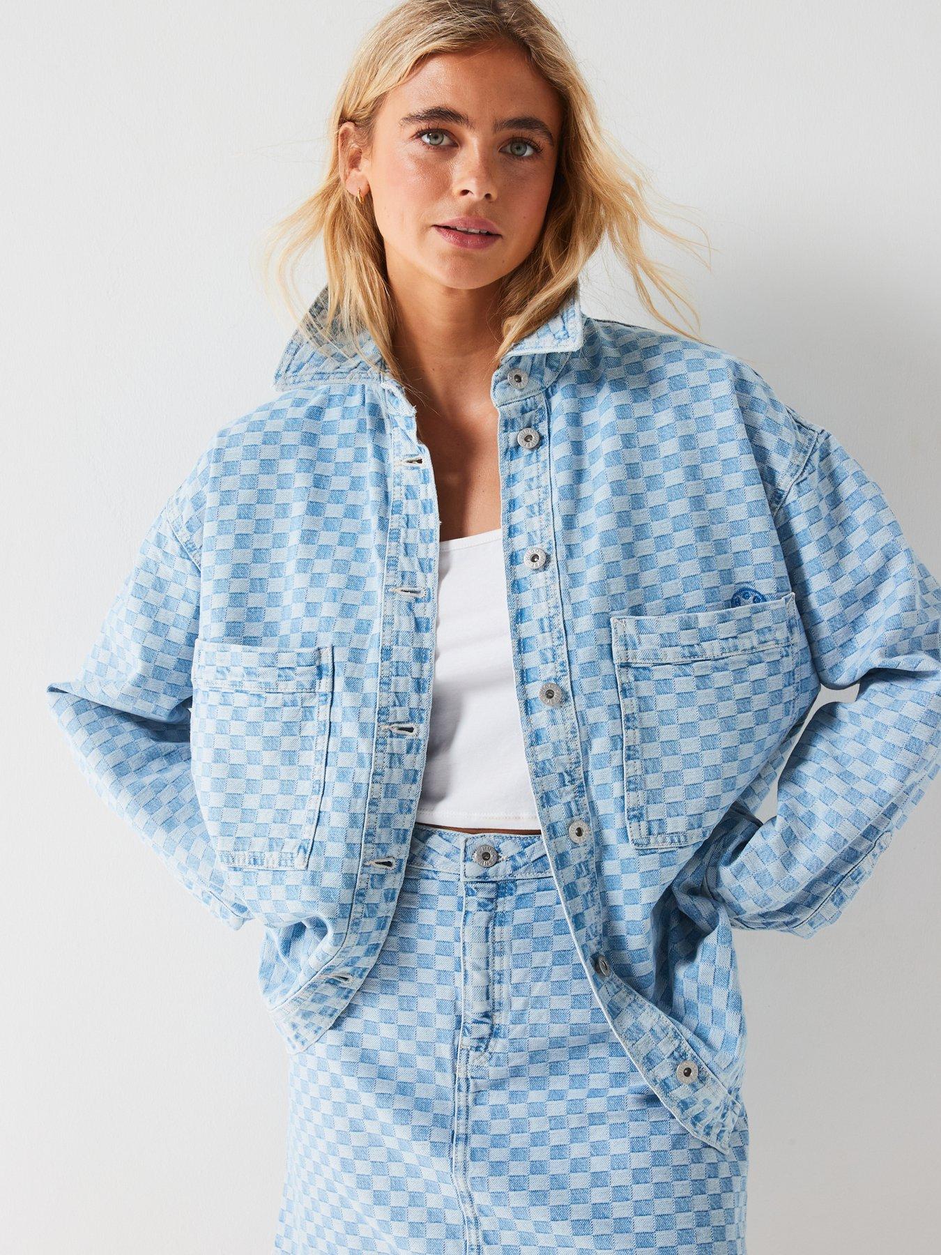 undefined Garesa Checkerboard Denim Jacket - Blue