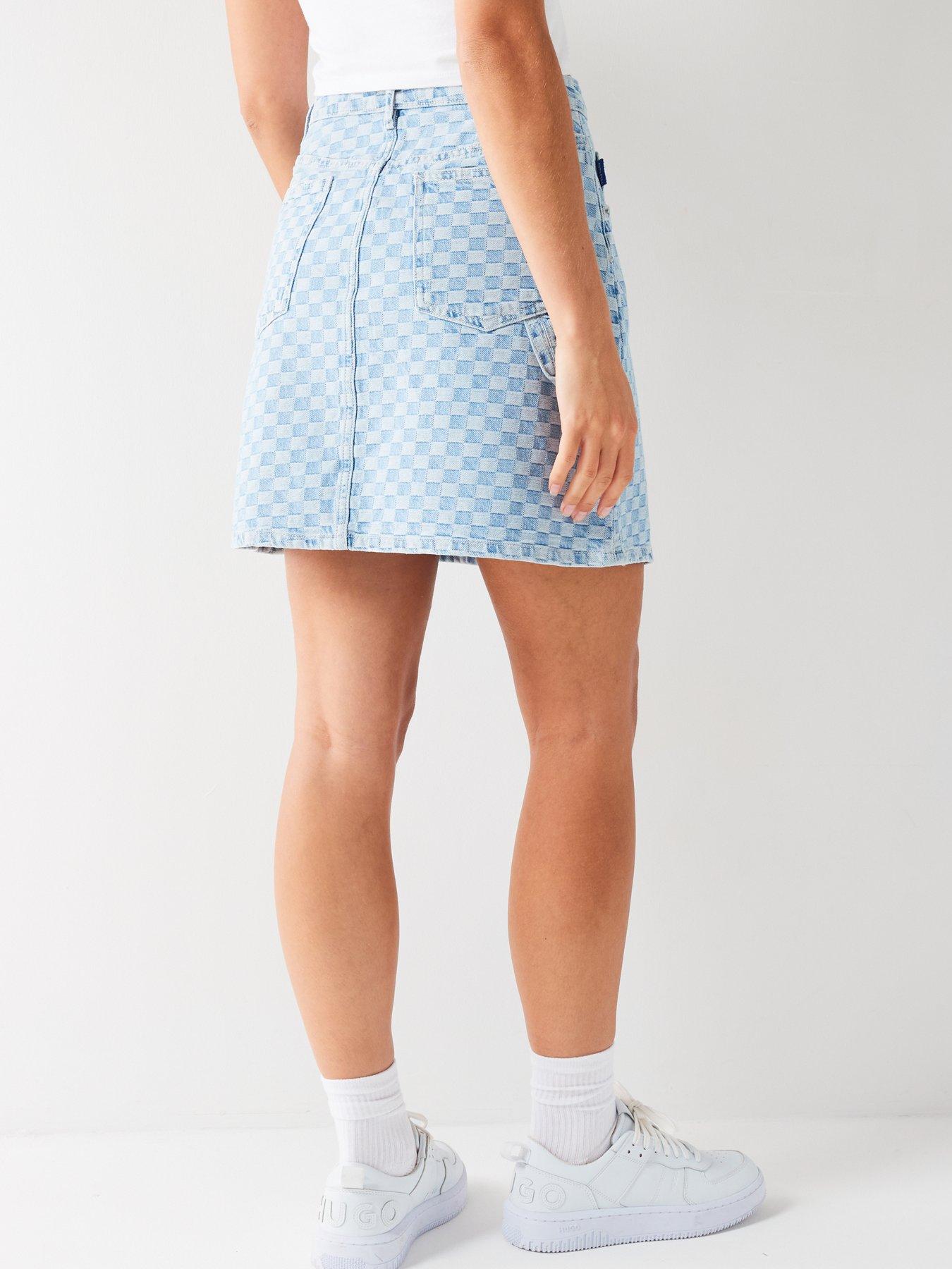 Gami Checkerboard Denim Skirt Blue