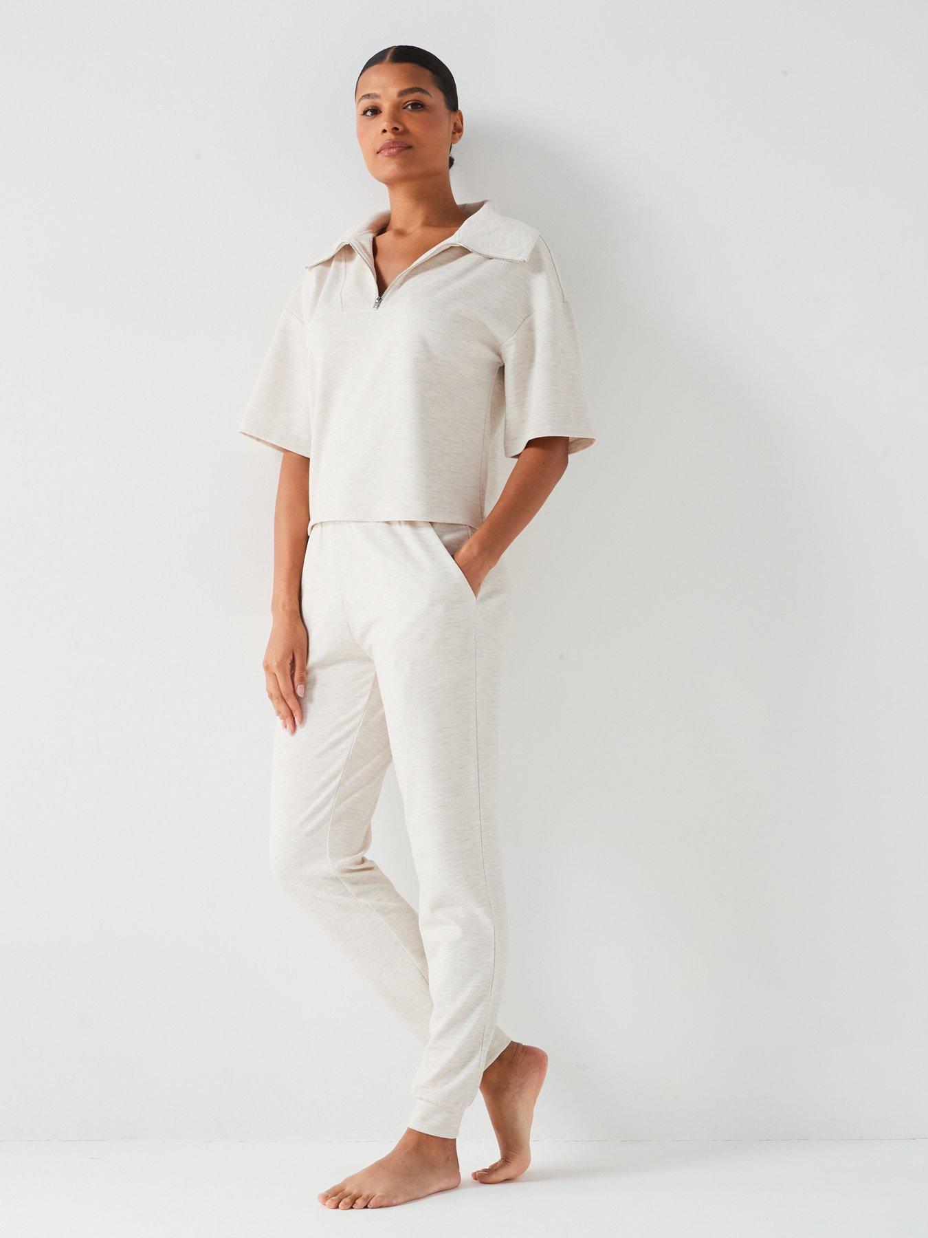 V By Very Short Sleeve Top And Jogger Lounge Set - Beige, Beige, Size 8-10, Women