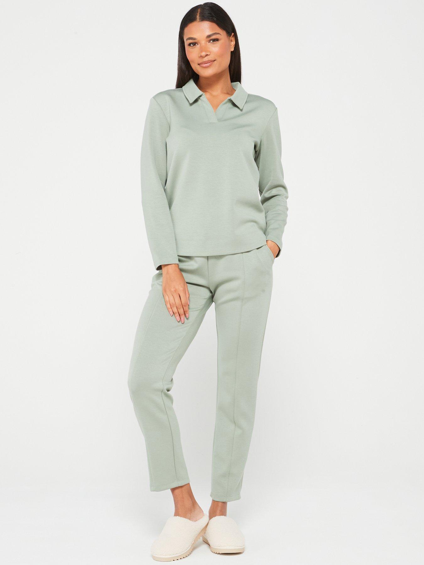 V by Very Quilted Lounge Sweatshirt Jogger Set Light Green Very