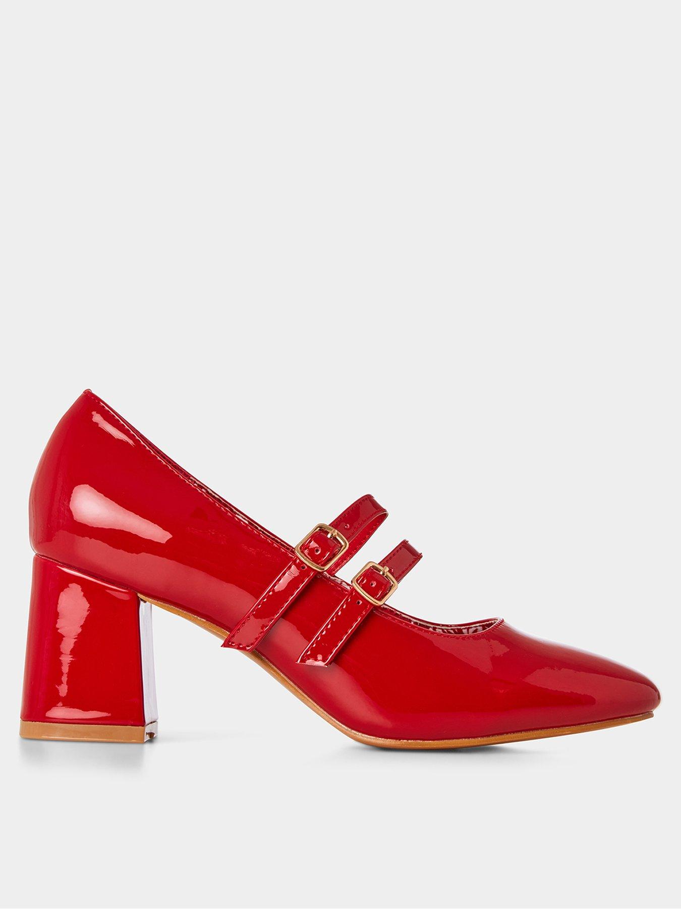 Red best sale strap shoes