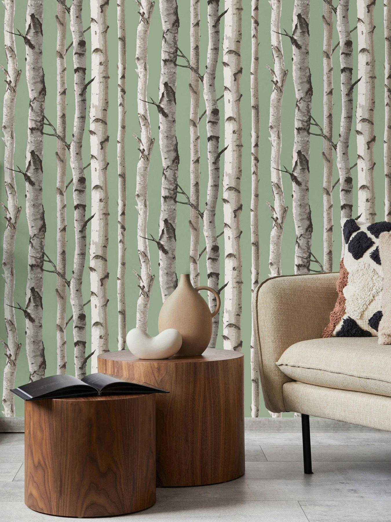 Product photograph of Fine Decor Birch Trees Wallpaper In Sage from very.co.uk