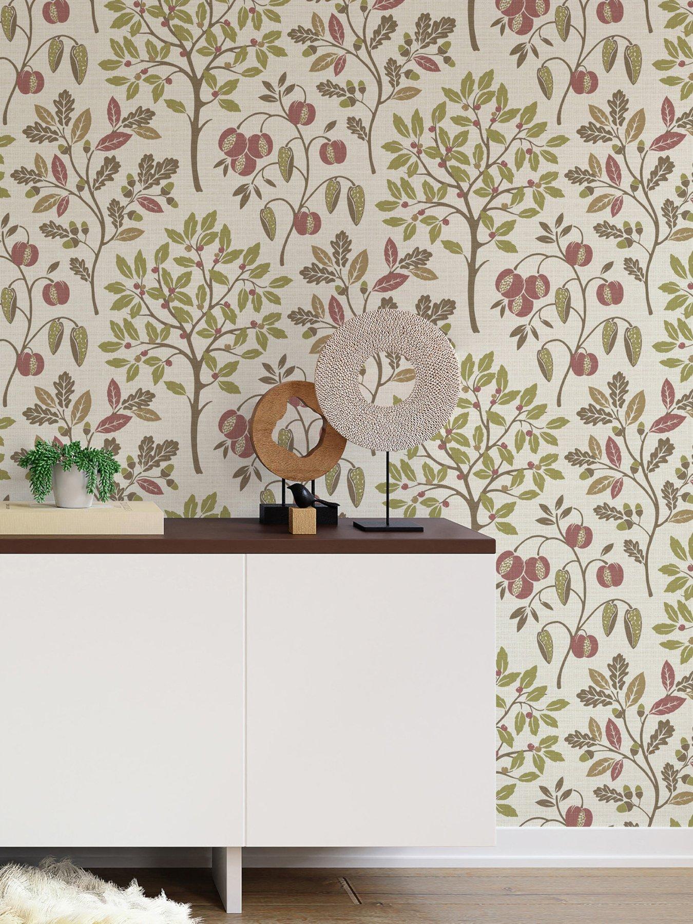 Product photograph of Fine Decor Rowan Autumn Trees Wallpaper In Olive from very.co.uk