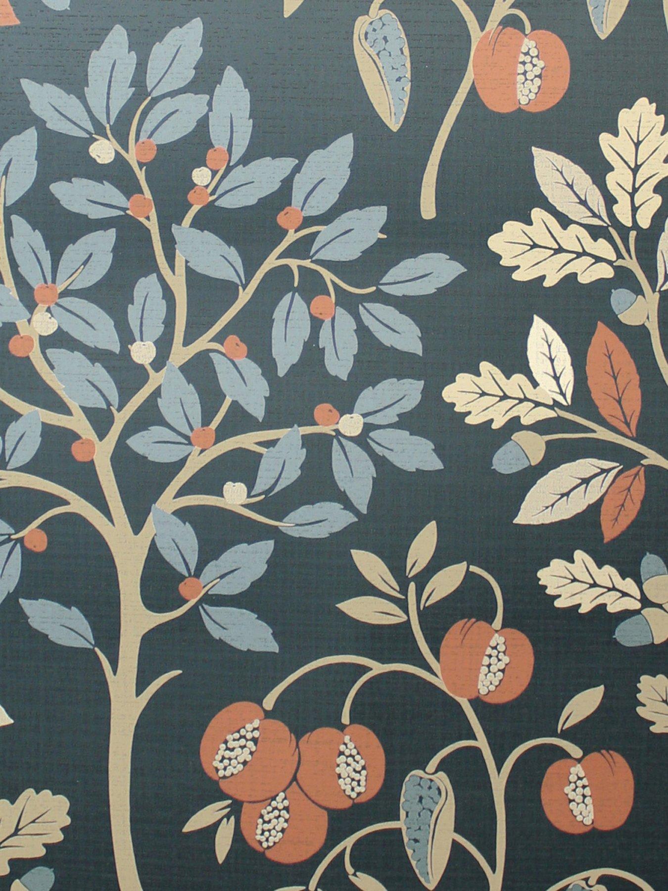 Fine Decor Rowan Autumn Trees Wallpaper in Navy | Very.co.uk