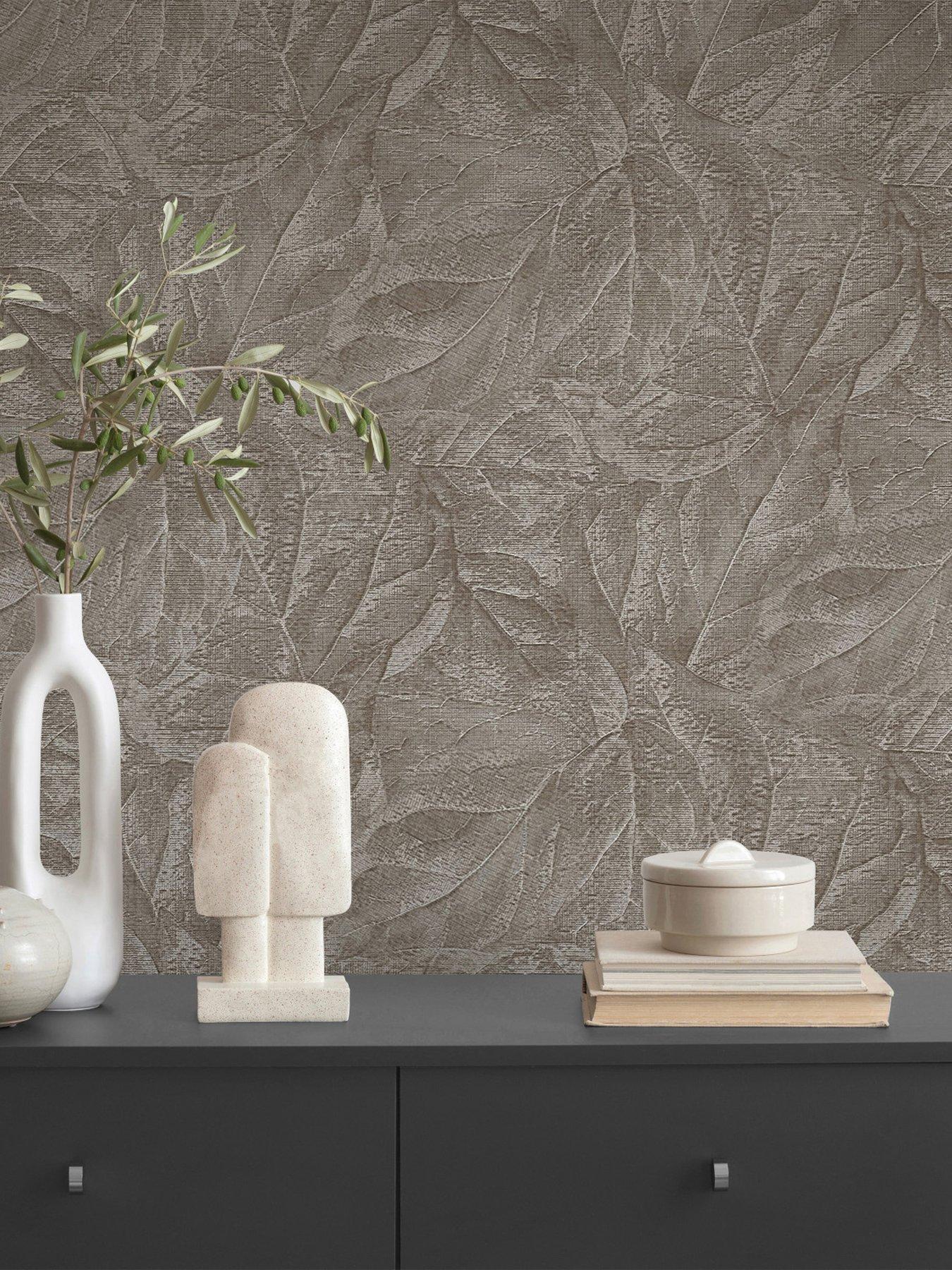 Product photograph of Fine Decor Aspen Leaf Wallpaper - Mink from very.co.uk