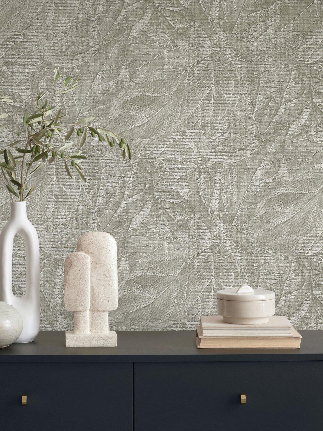 Product photograph of Fine Decor Aspen Leaf Wallpaper - Stone from very.co.uk