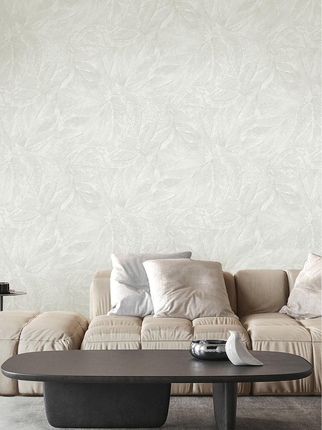 Product photograph of Fine Decor Aspen Leaf Wallpaper In Soft White from very.co.uk