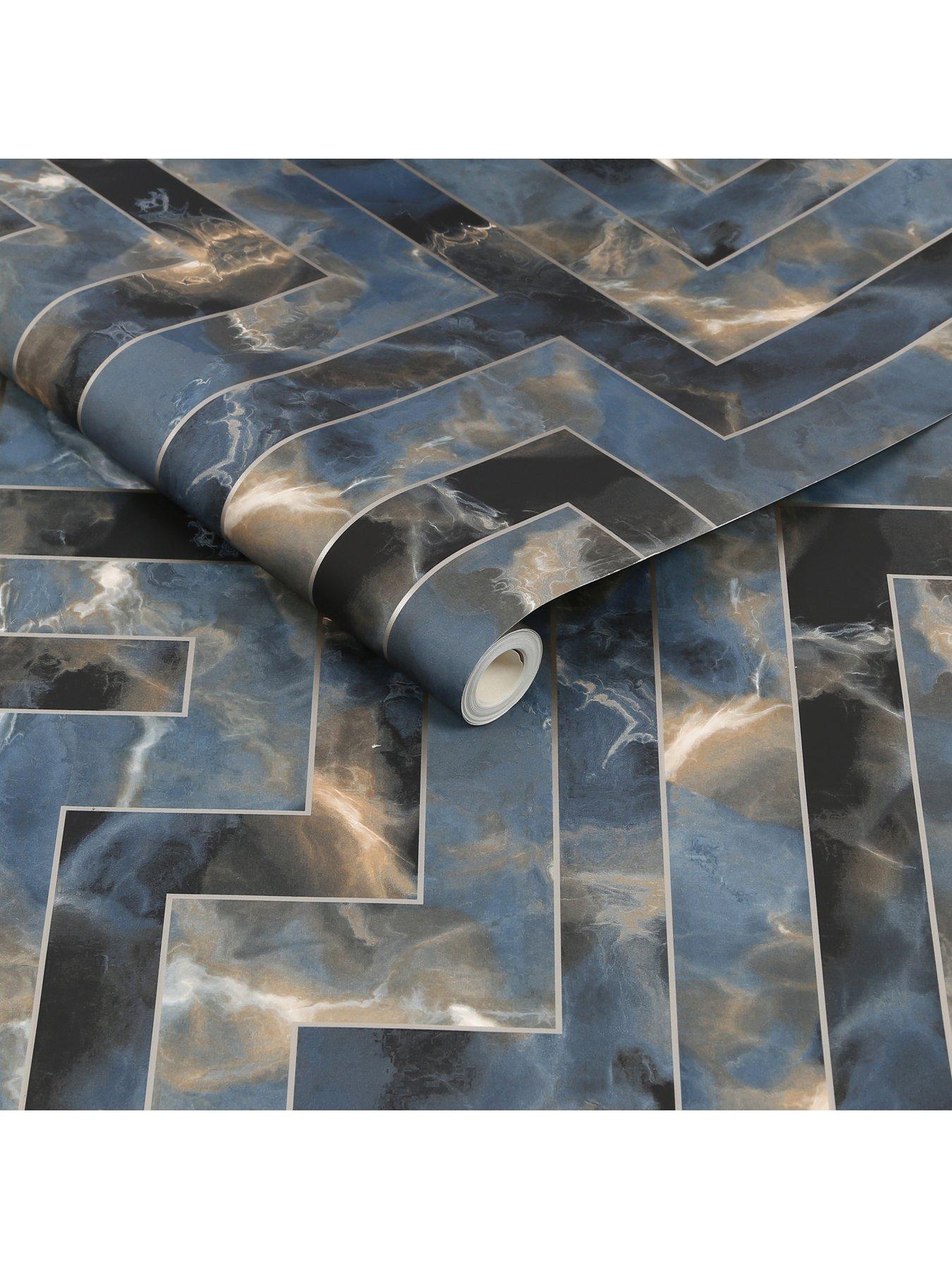Image 3 of 5 of Fresco Agate Key Navy Wallpaper