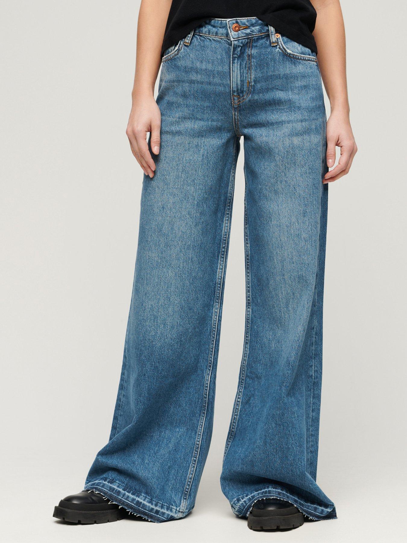 Superdry Raw Hem Wide Leg Flare Jeans - Blue