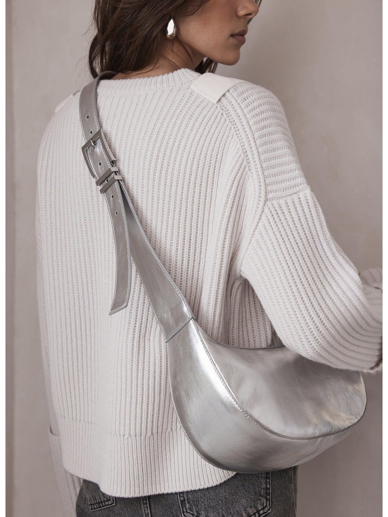 Silver leather hobo bag deals