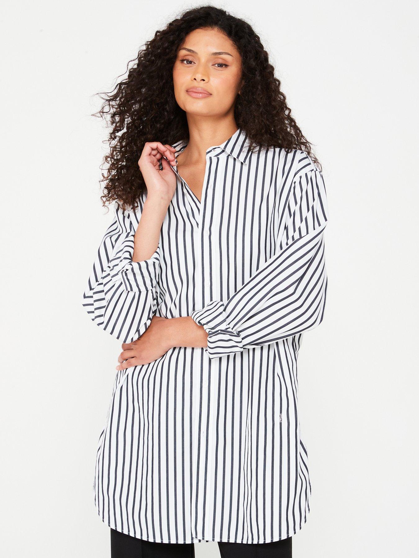 BOSS Berry Saturday Oversized Stripe Cotton Shirt - White