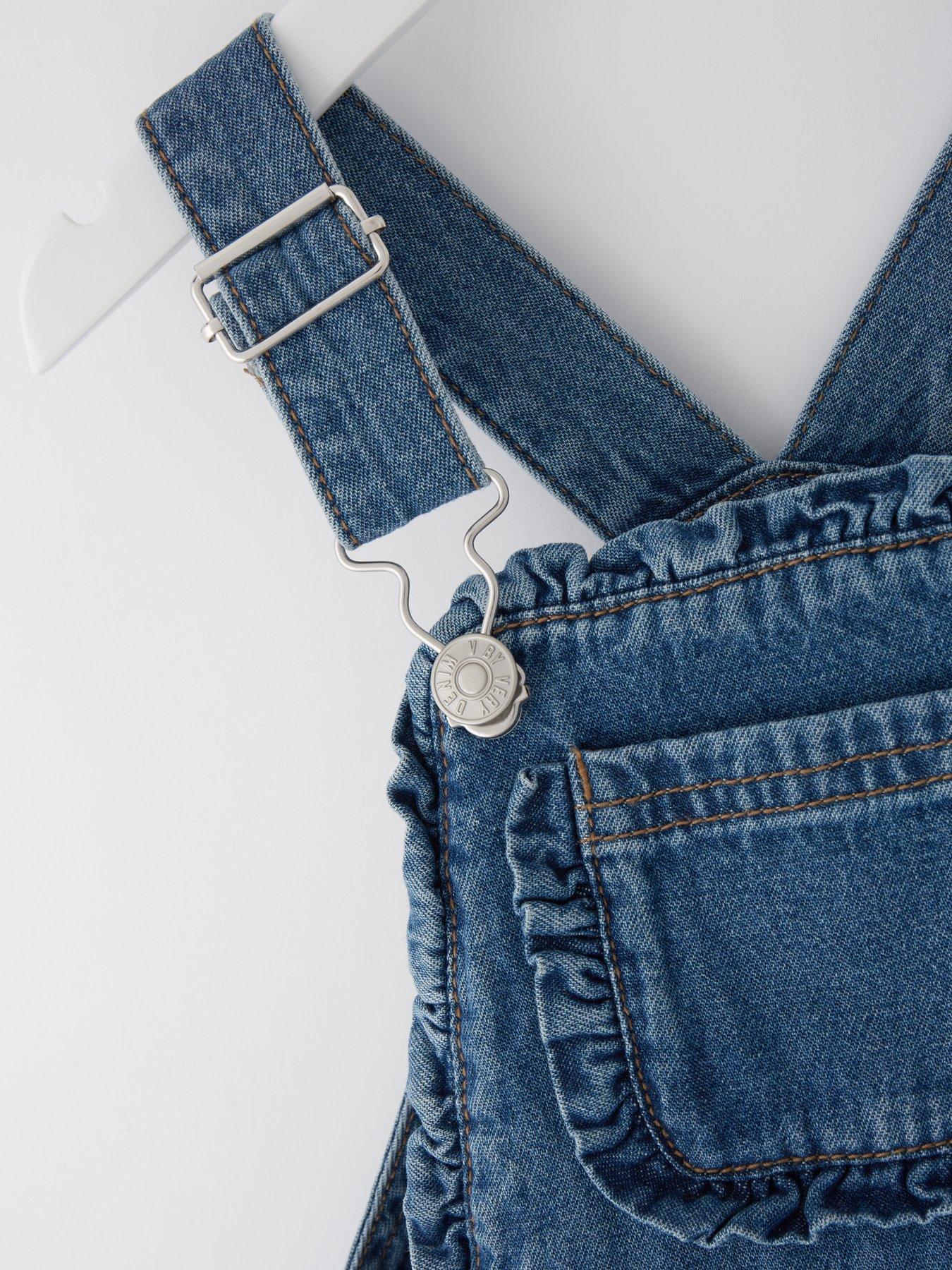Image 3 of 4 of V by Very Girls Frill Dungaree - Blue