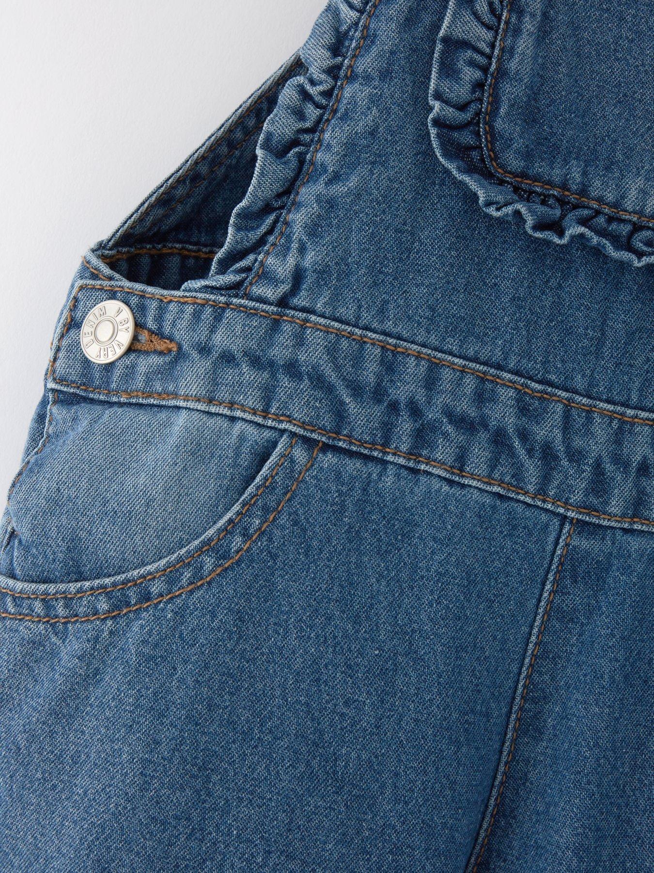 Image 4 of 4 of V by Very Girls Frill Dungaree - Blue