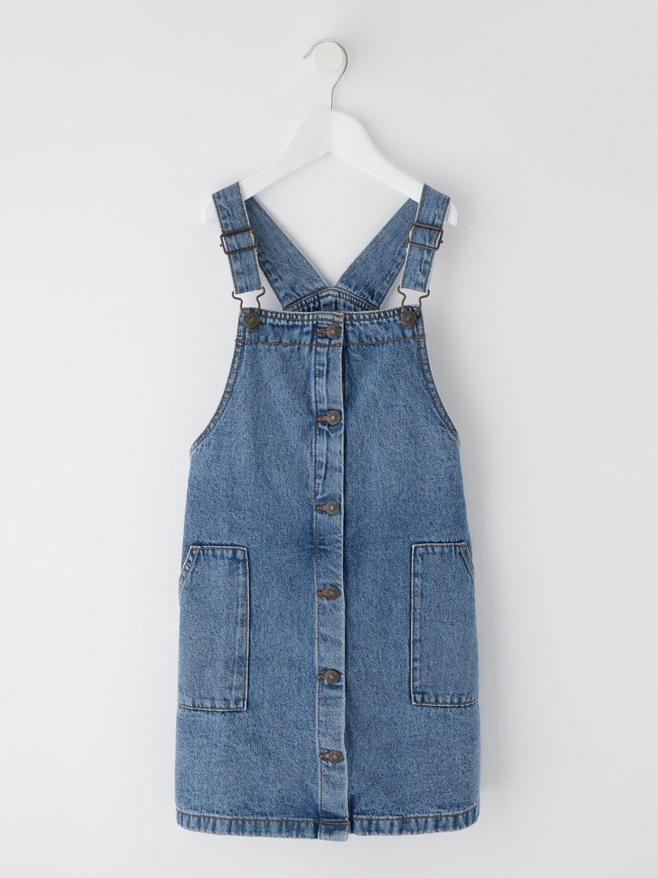 undefined Girls Button Through Pinafore Dress - Blue