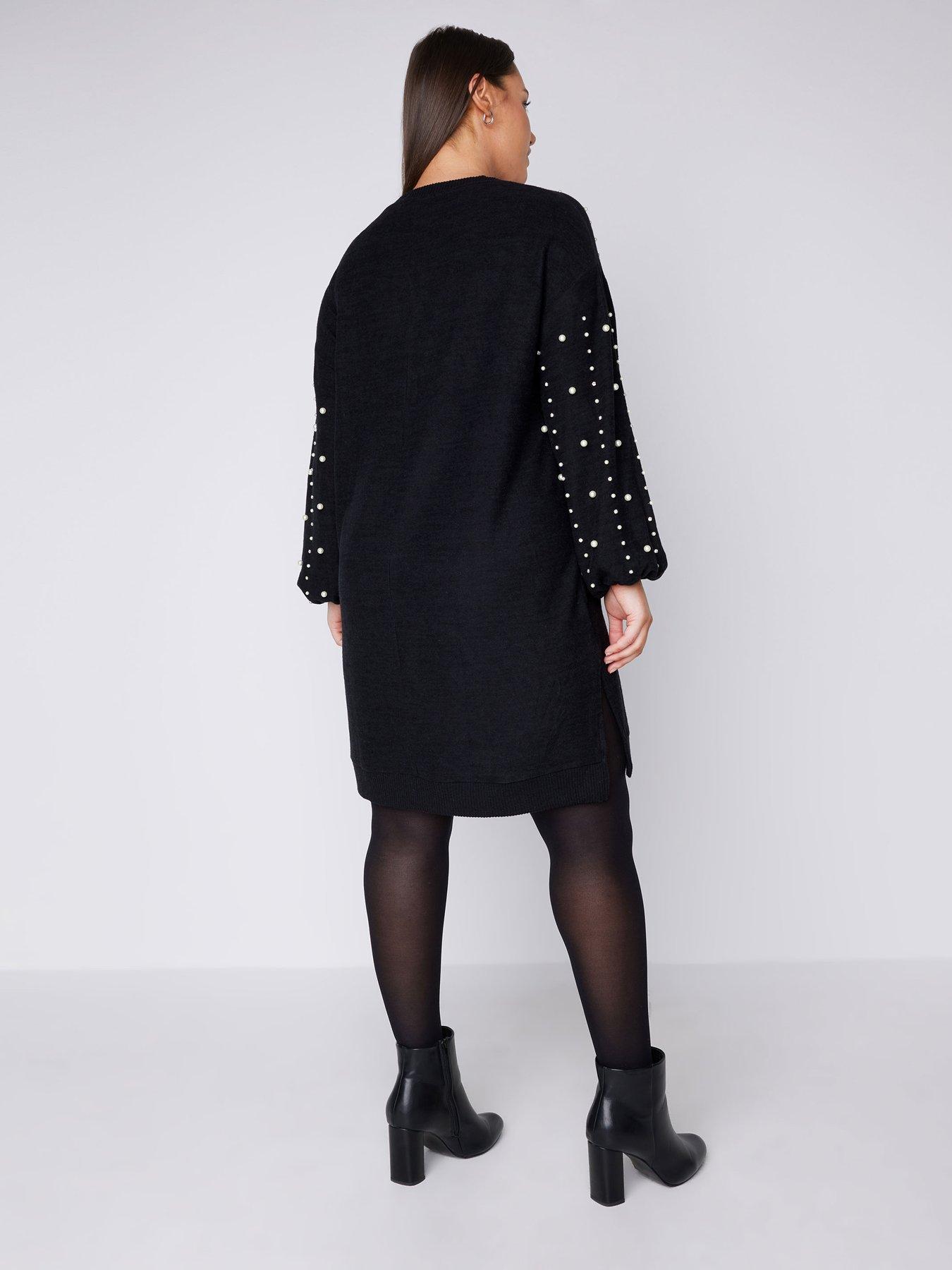 Black sweater dress with sales pearls