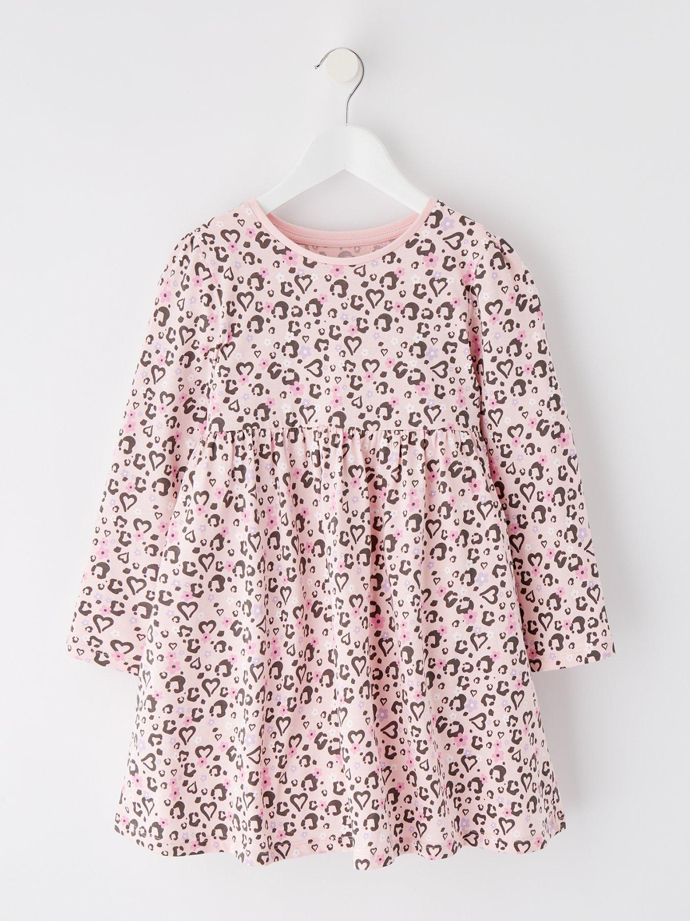undefined Girls Long Sleeve Heart Single Jersey Dress - Multi