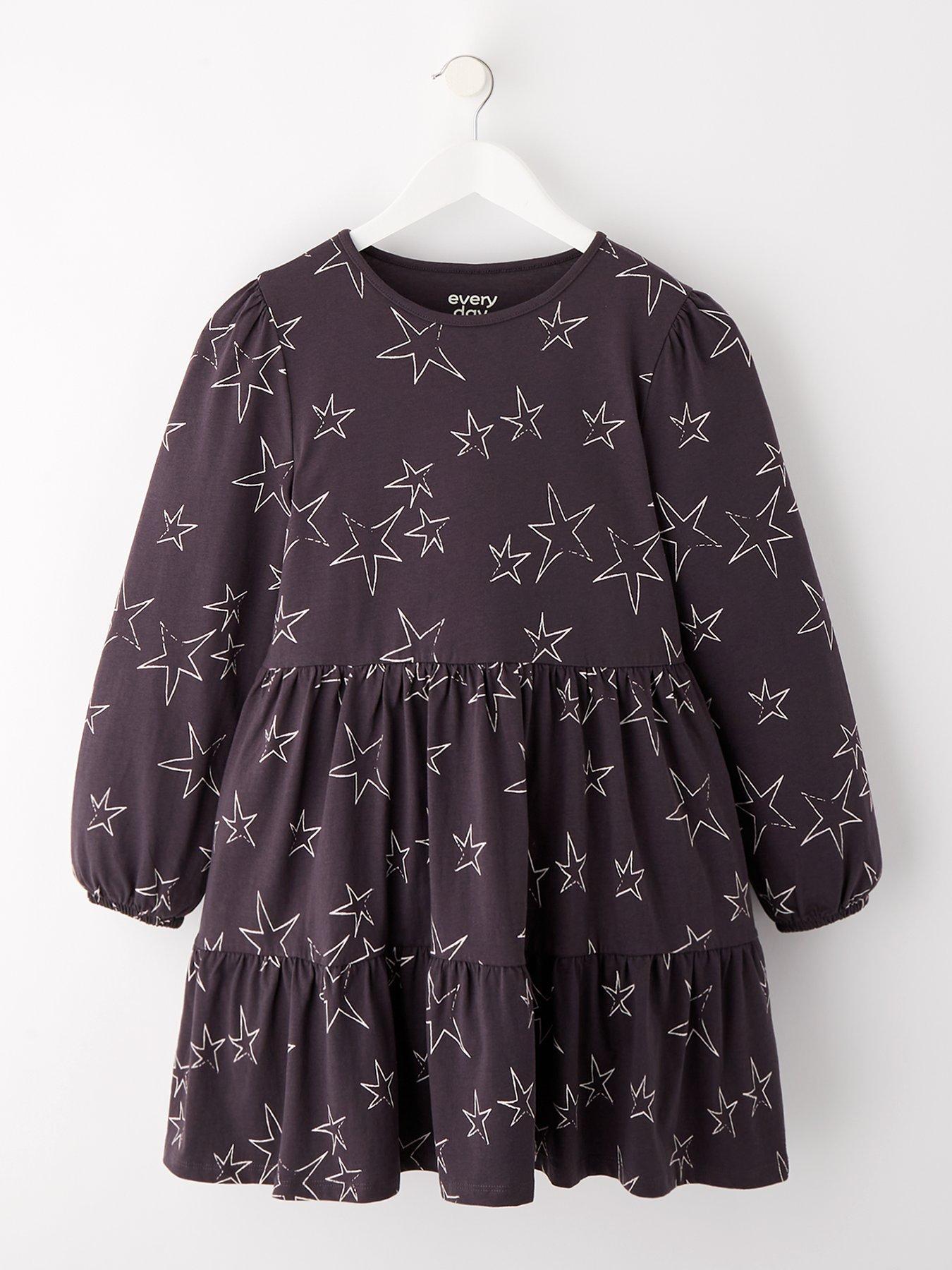 Girls Long Sleeve Tiered Star Dress Multi