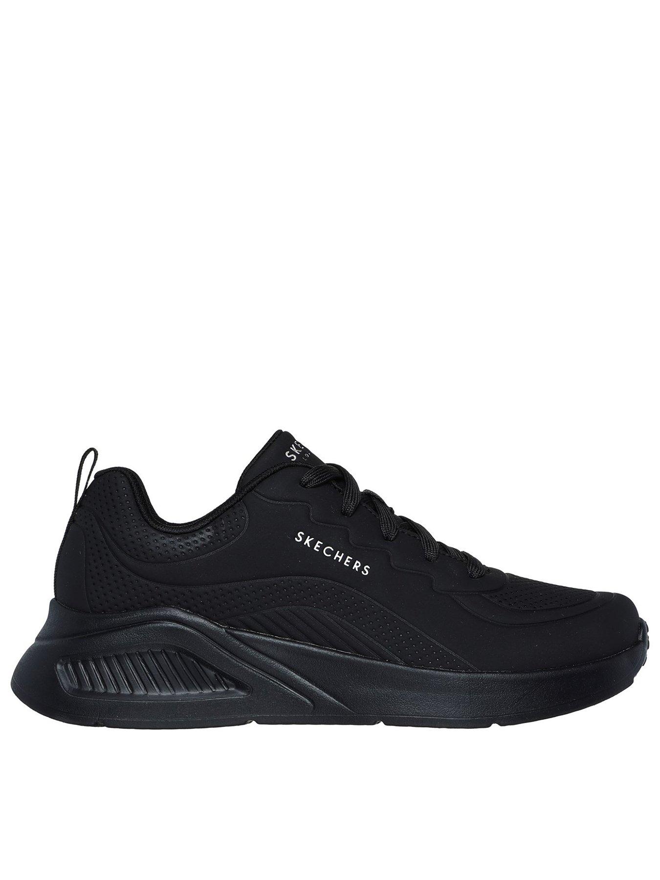 Skechers Uno Deboss Durabuck Lace up Fashion Trainers - Black | Very.co.uk