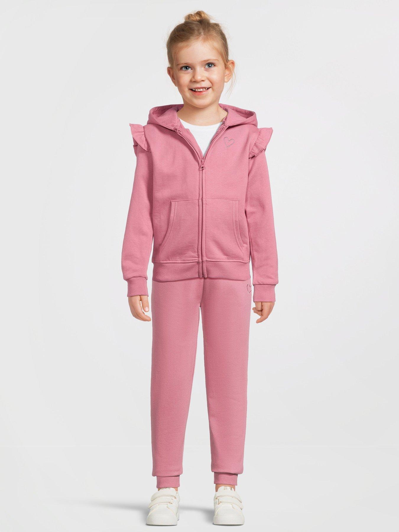 undefined Girls Frill Zip Through Hoodie - Dark Pink