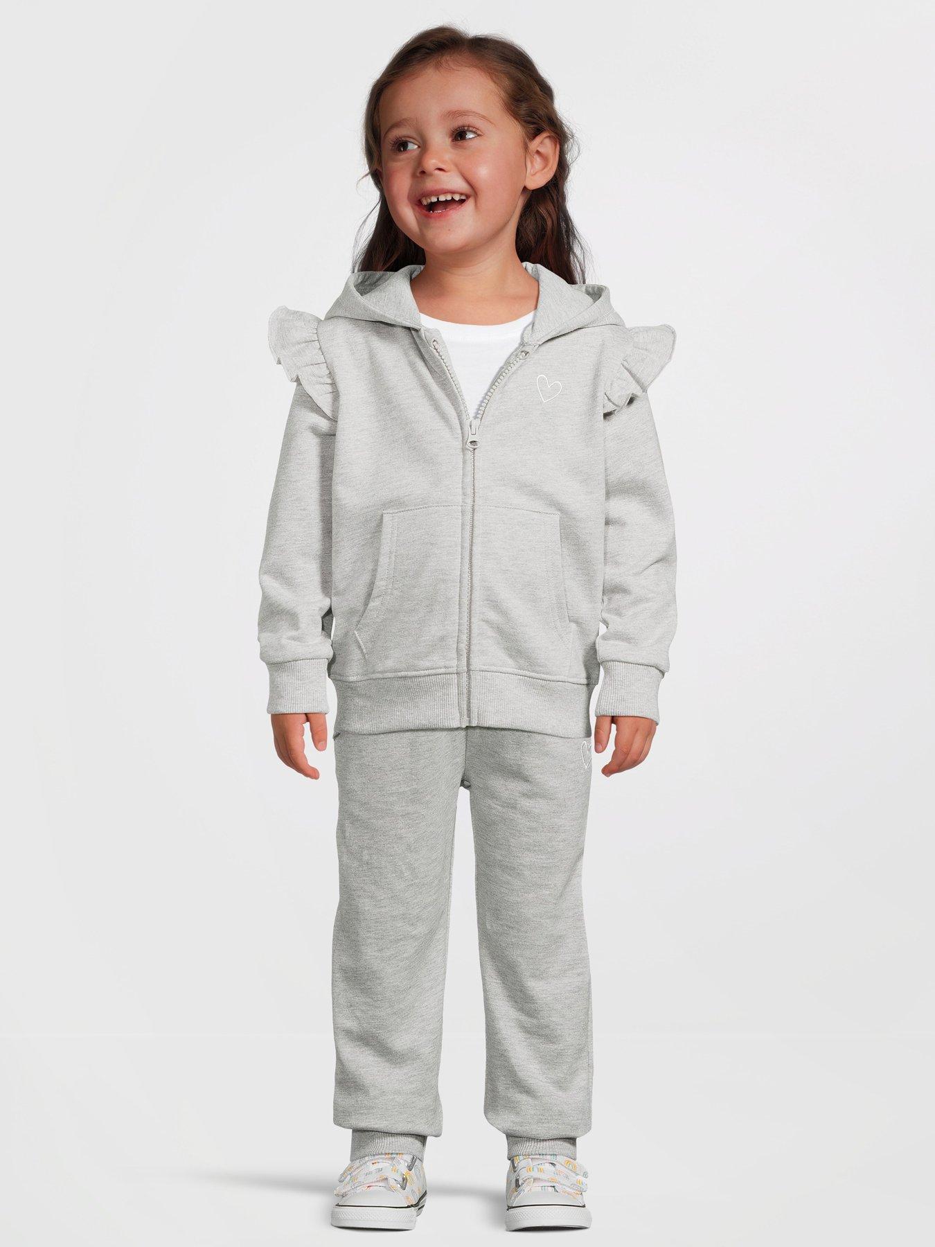 Girls Zip Through Frill Hoodie Grey