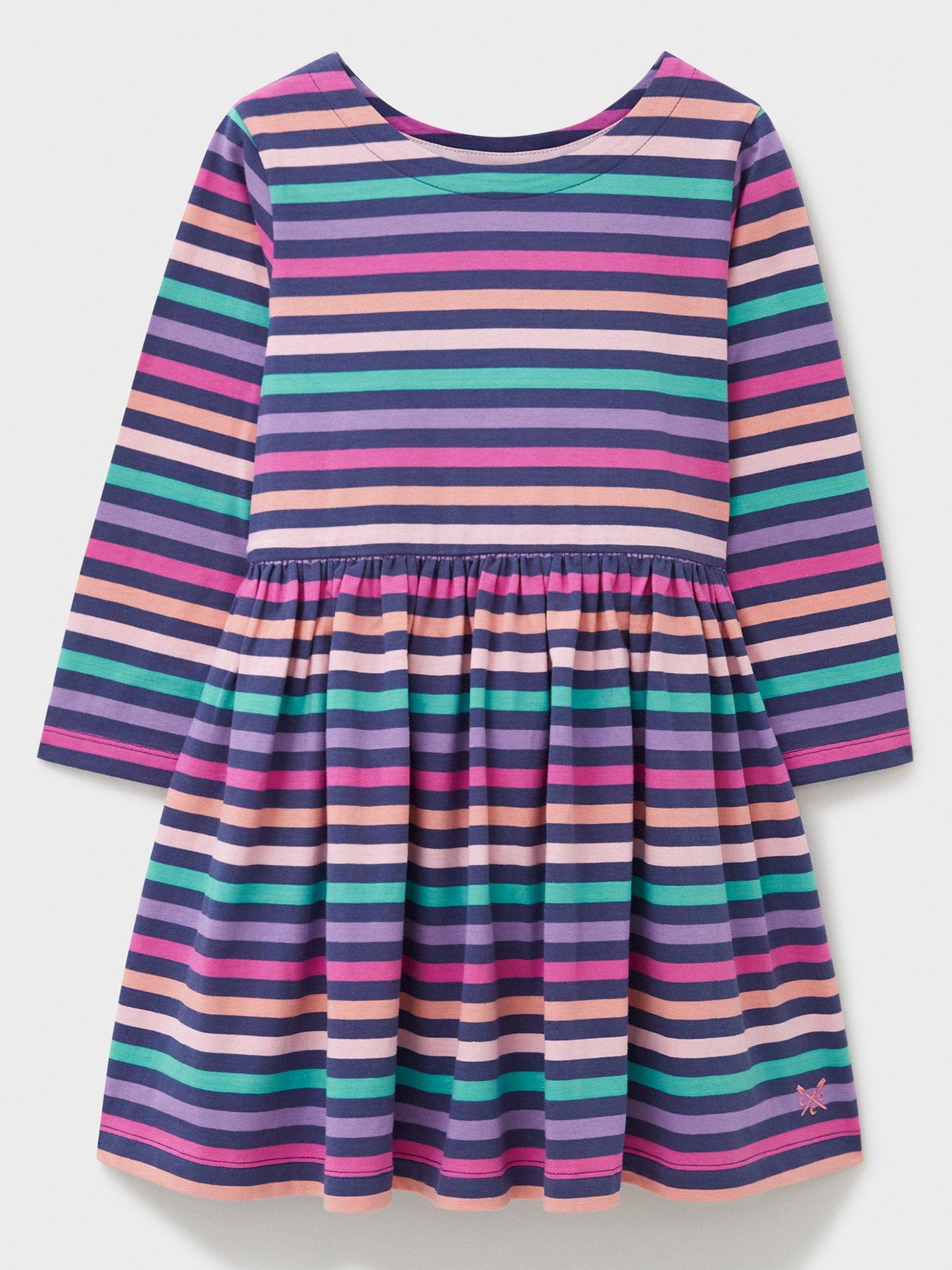 undefined Girls Multi Stripe Cotton Jersey Long Sleeve Dress - Multi