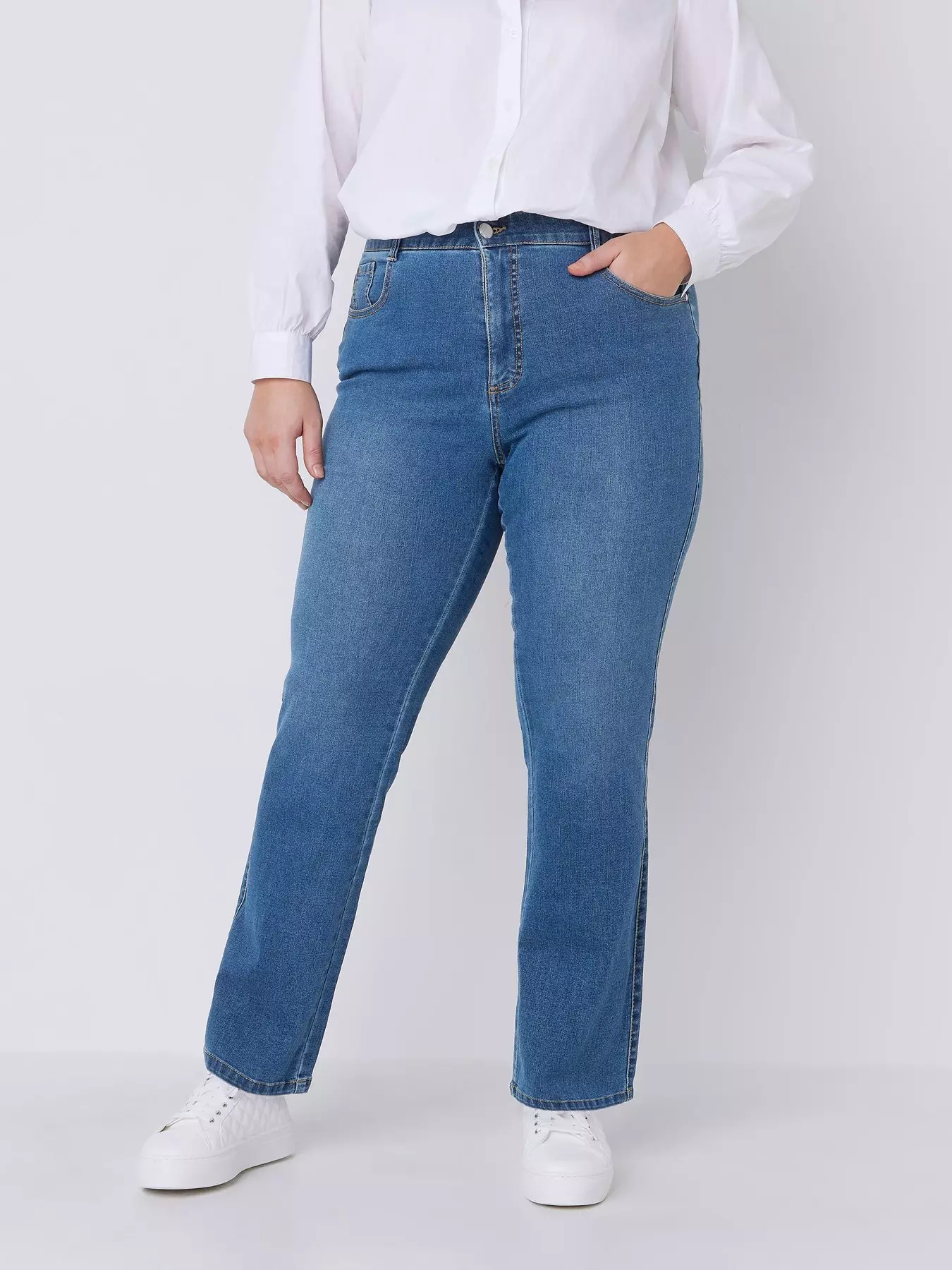 Plus Size Indigo Blue Washed Elasticated Stretch MOM Jeans