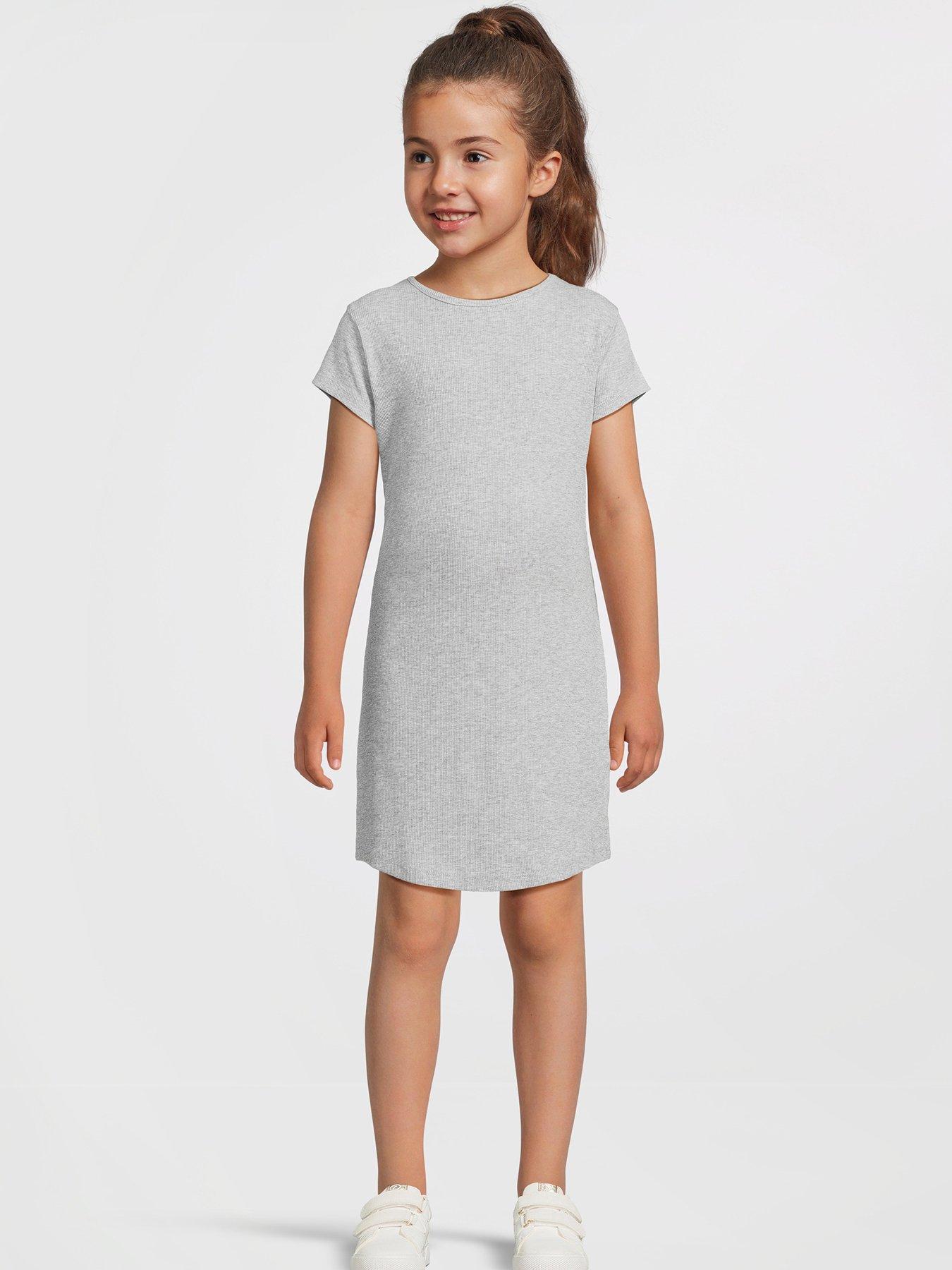 undefined Girls Short Sleeve Ribbed Dress - Multi
