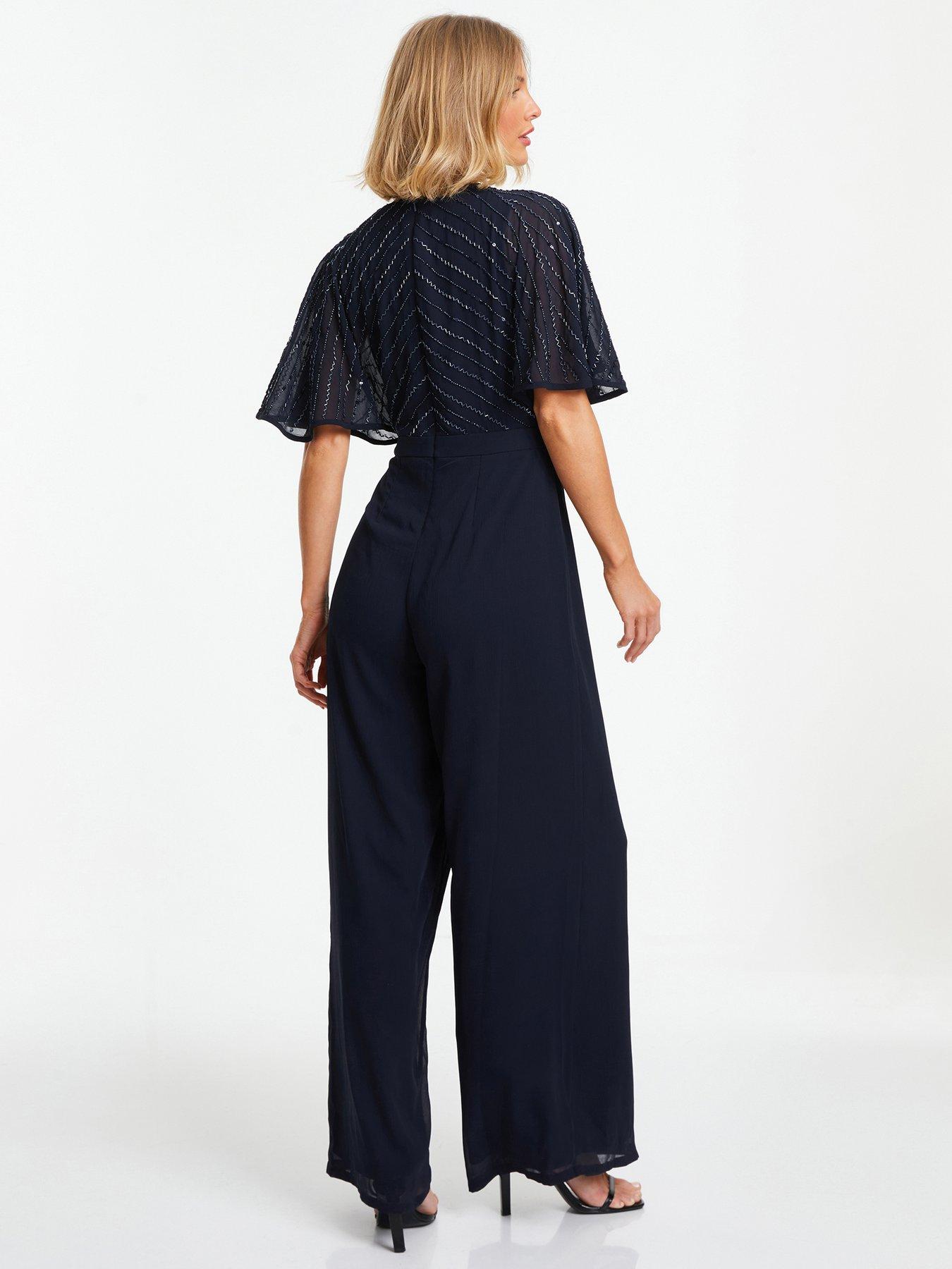 Quiz Navy Embellished Palazzo Jumpsuit 