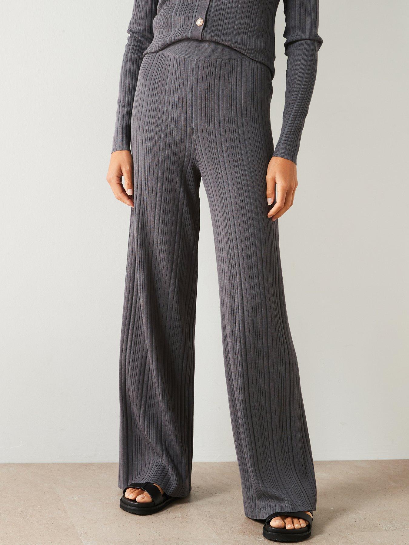 V by Very Wide Leg Knitted Trouser Co-ord Grey Very