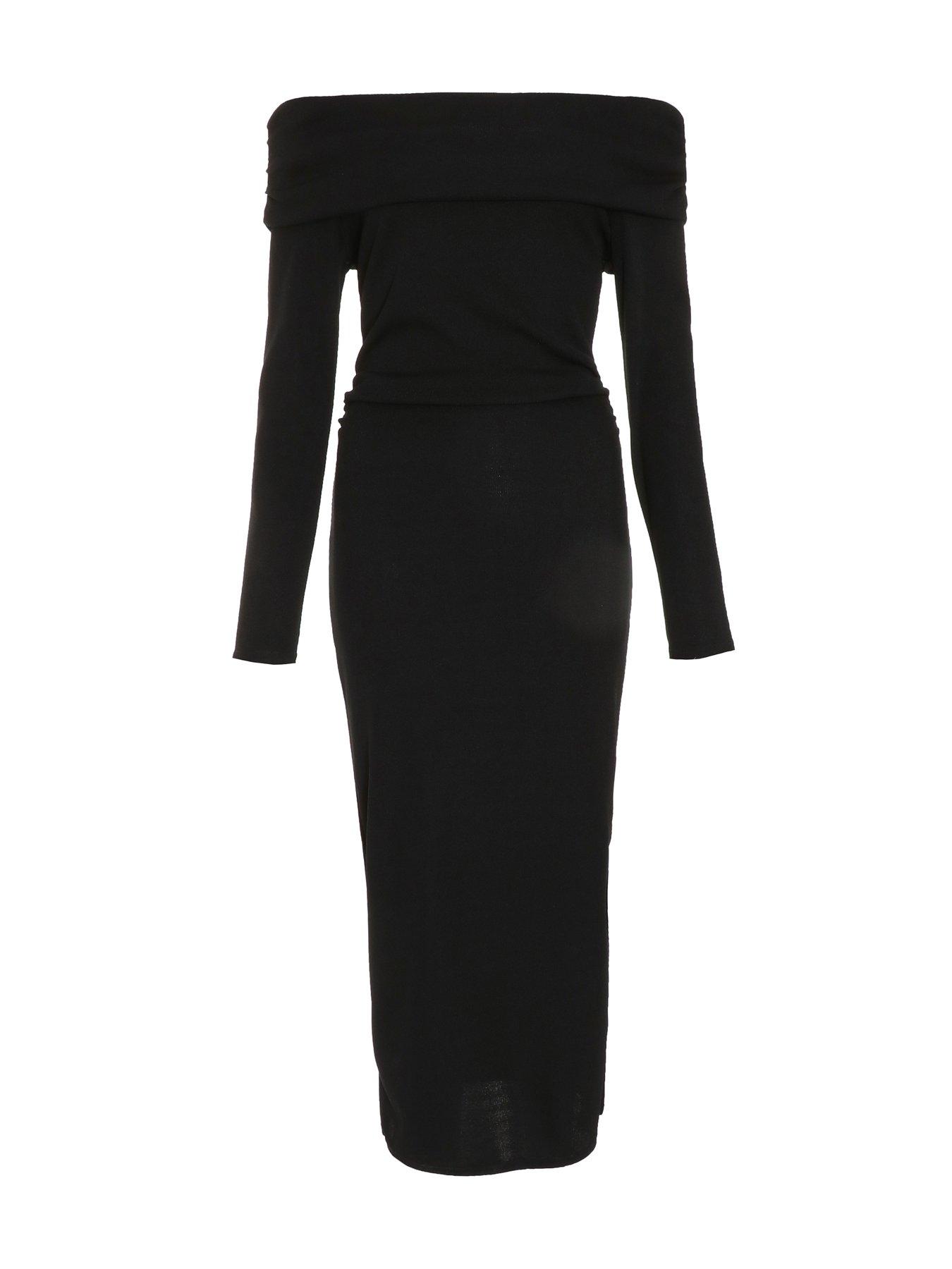 Quiz Black Ribbed Bardot Bodycon Midi Dress | Very.co.uk