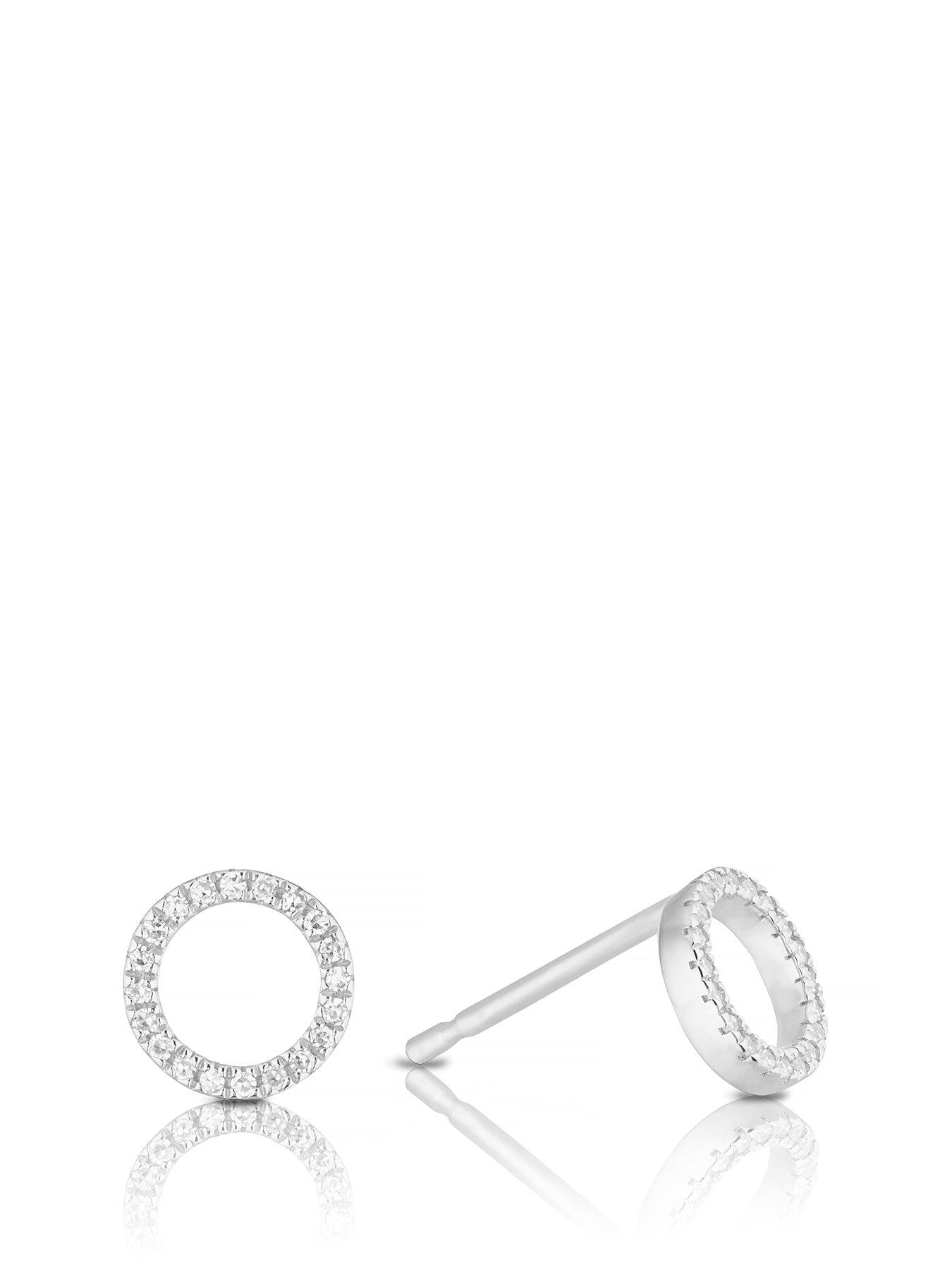 undefined 9ct White Gold Earrings. Diamond Circle Stud Earrings