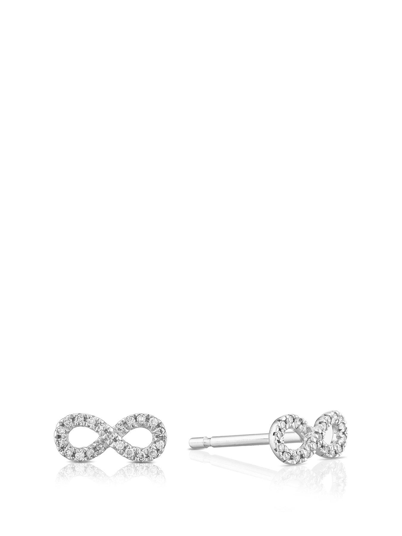 Product photograph of Ernest Jones 9ct White Gold Total Diamond Infinity Stud Earrings from very.co.uk