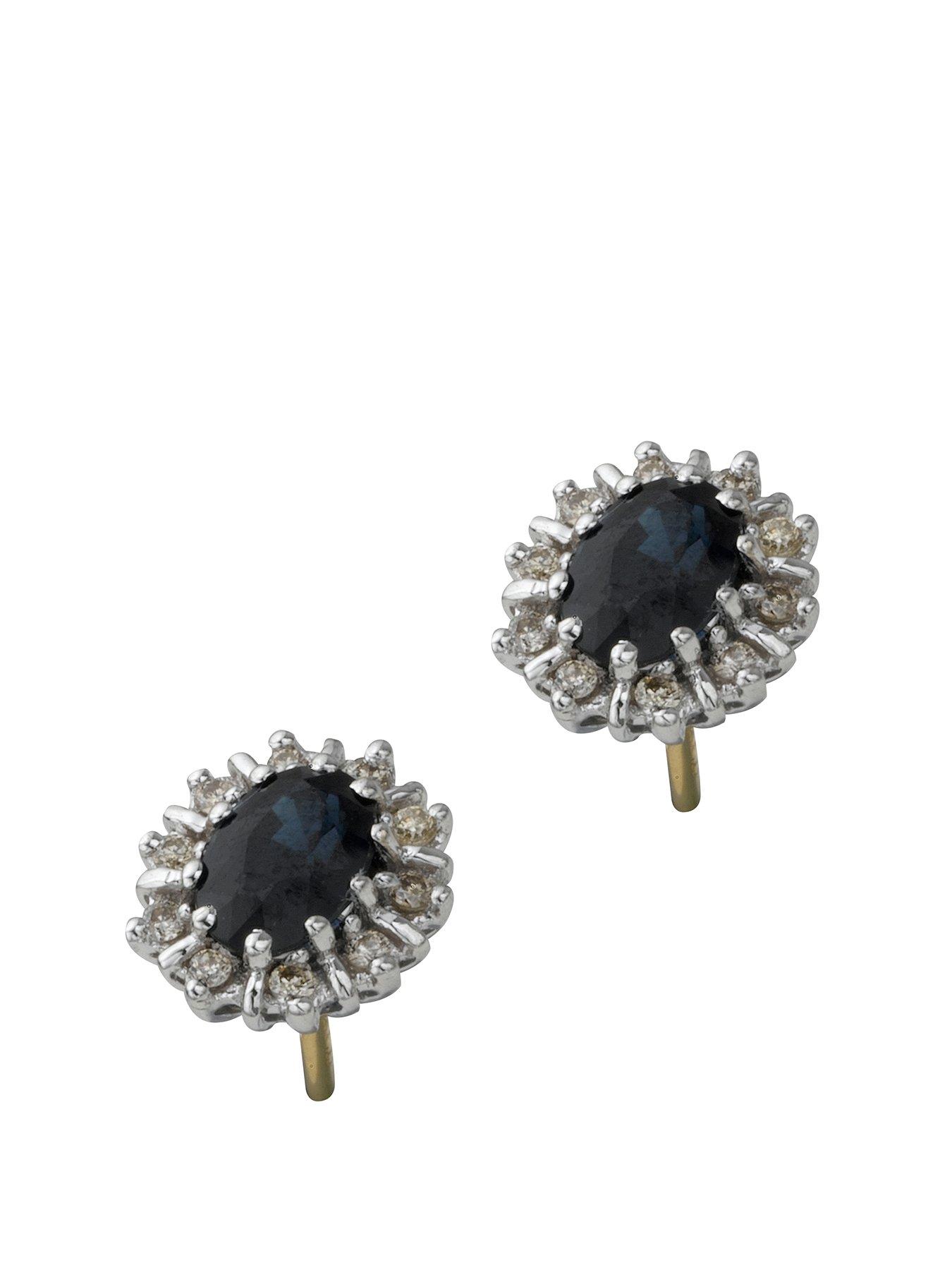 Product photograph of Ernest Jones 18ct Gold Sapphire Diamond Cluster Earrings from very.co.uk