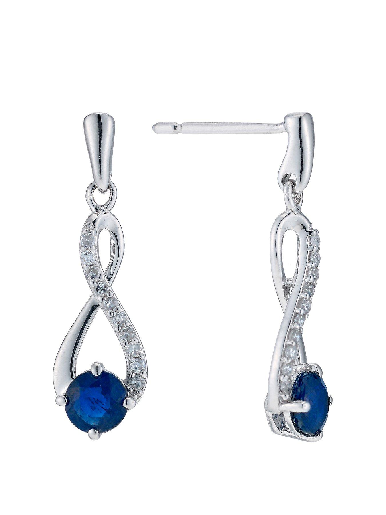 Product photograph of Ernest Jones 9ct White Gold Sapphire Diamond Earrings from very.co.uk