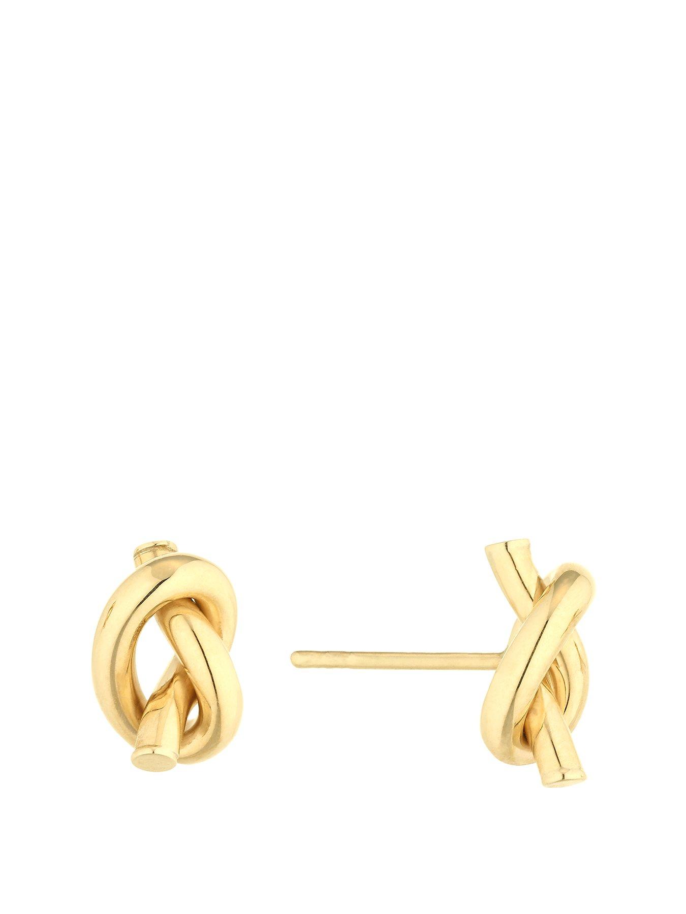 Product photograph of Ernest Jones 9ct Yellow Gold Hand Tied Knot Stud Earrings from very.co.uk