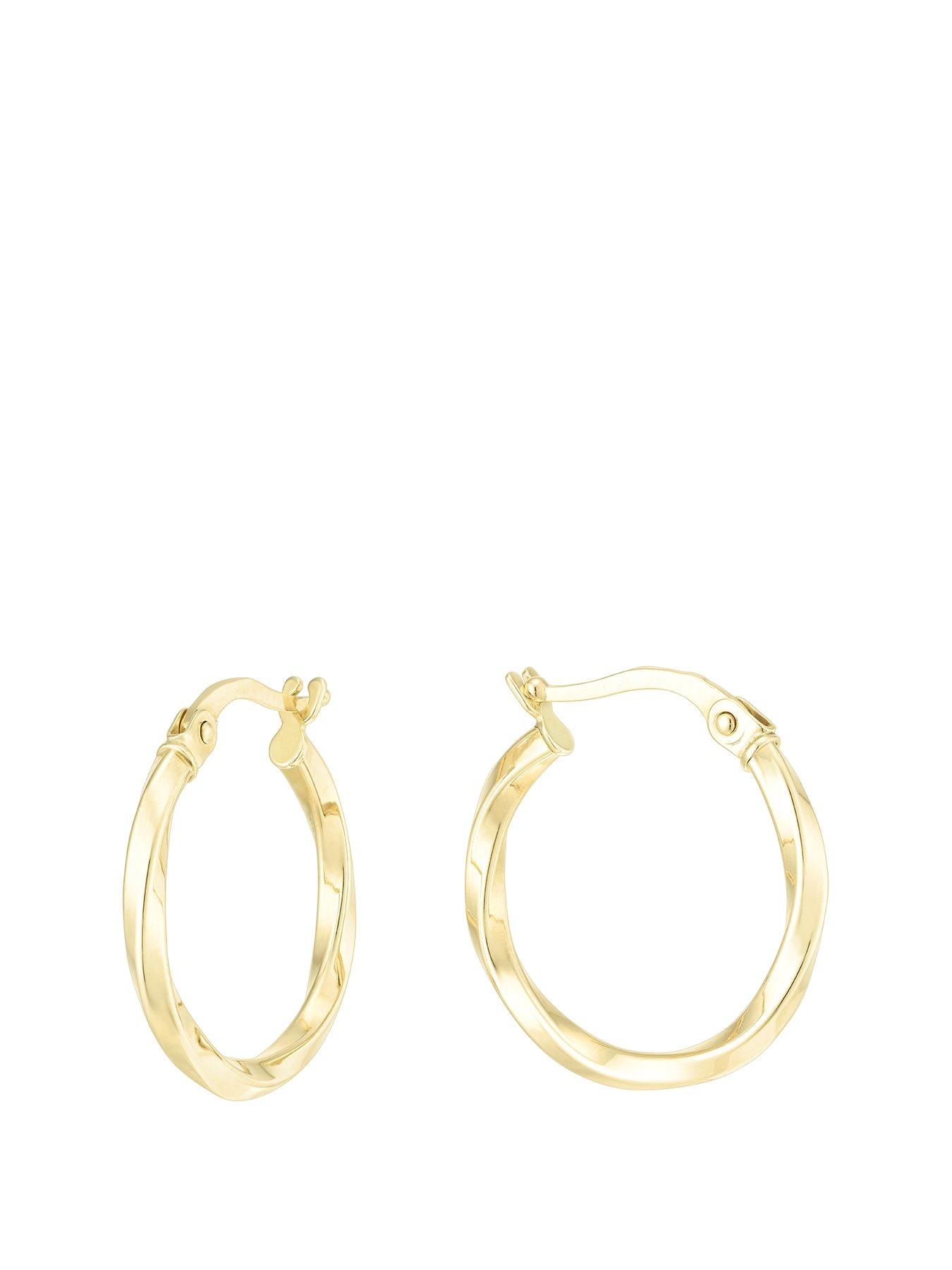 Product photograph of Ernest Jones 9ct Yellow Gold Earrings 15mm Hoop Earrings from very.co.uk