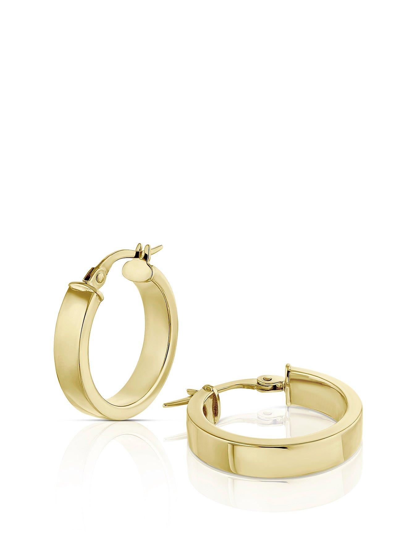 Product photograph of Ernest Jones 9ct Yellow Gold Flat Hoop Earrings from very.co.uk