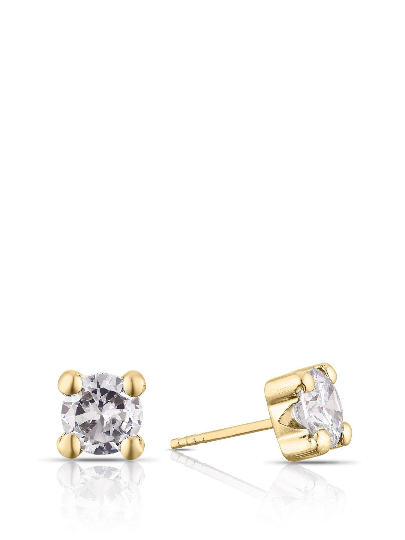 Ernest Jones 9ct Yellow Gold Earrings. Cubic Zirconia Stud Earrings