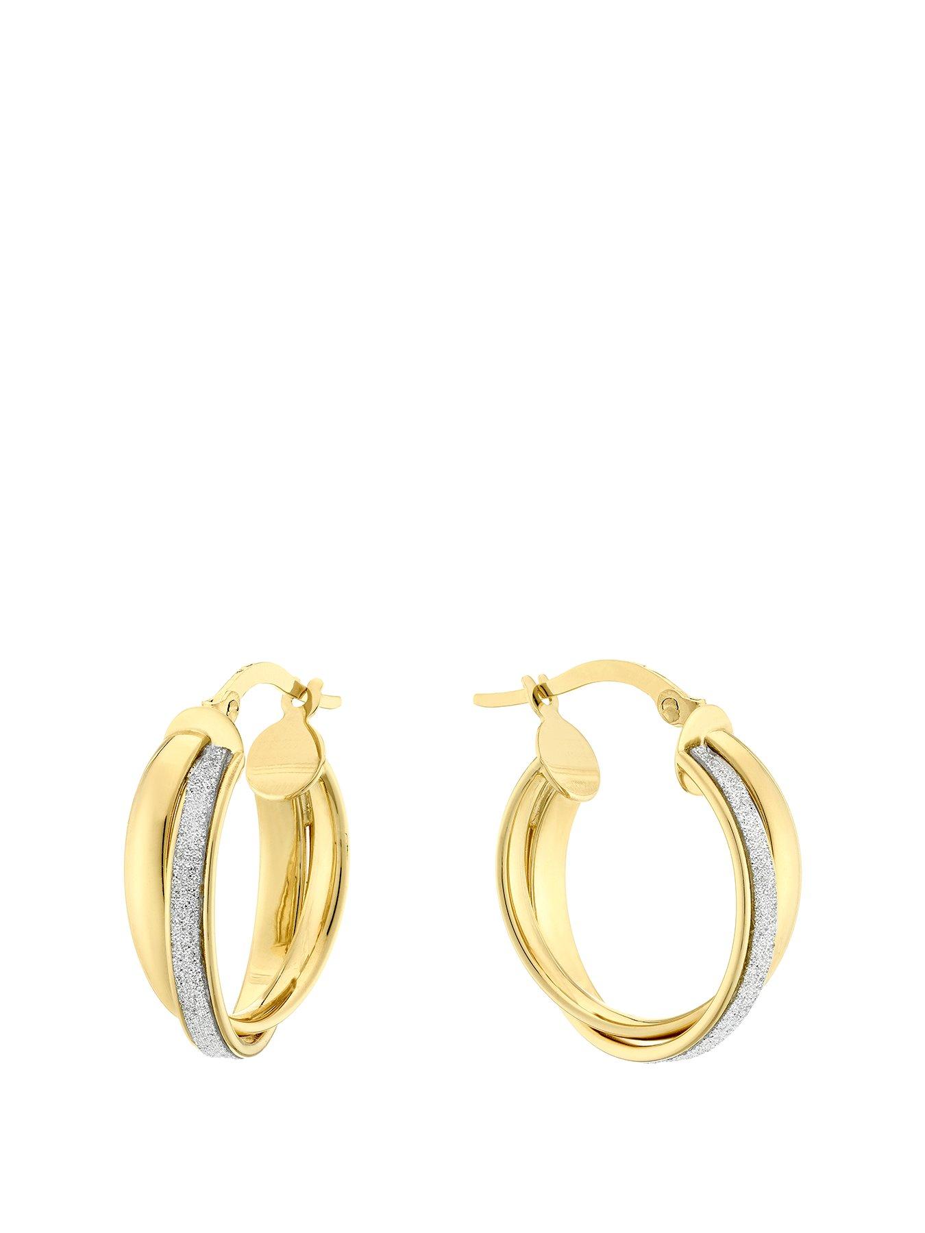 Product photograph of Ernest Jones 9ct Yellow Gold Glitter Double Row Hoop Earrings from very.co.uk
