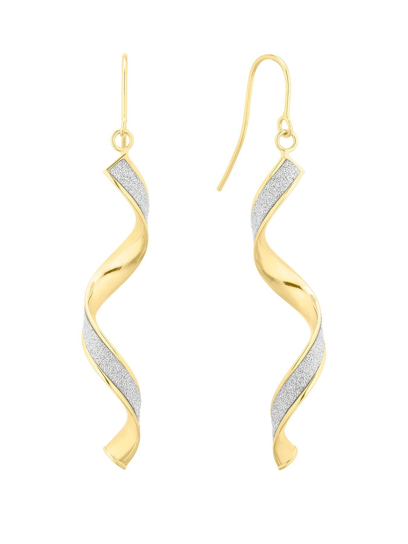 Product photograph of Ernest Jones 9ct Yellow Gold Sparkle Twist Drop Earrings from very.co.uk