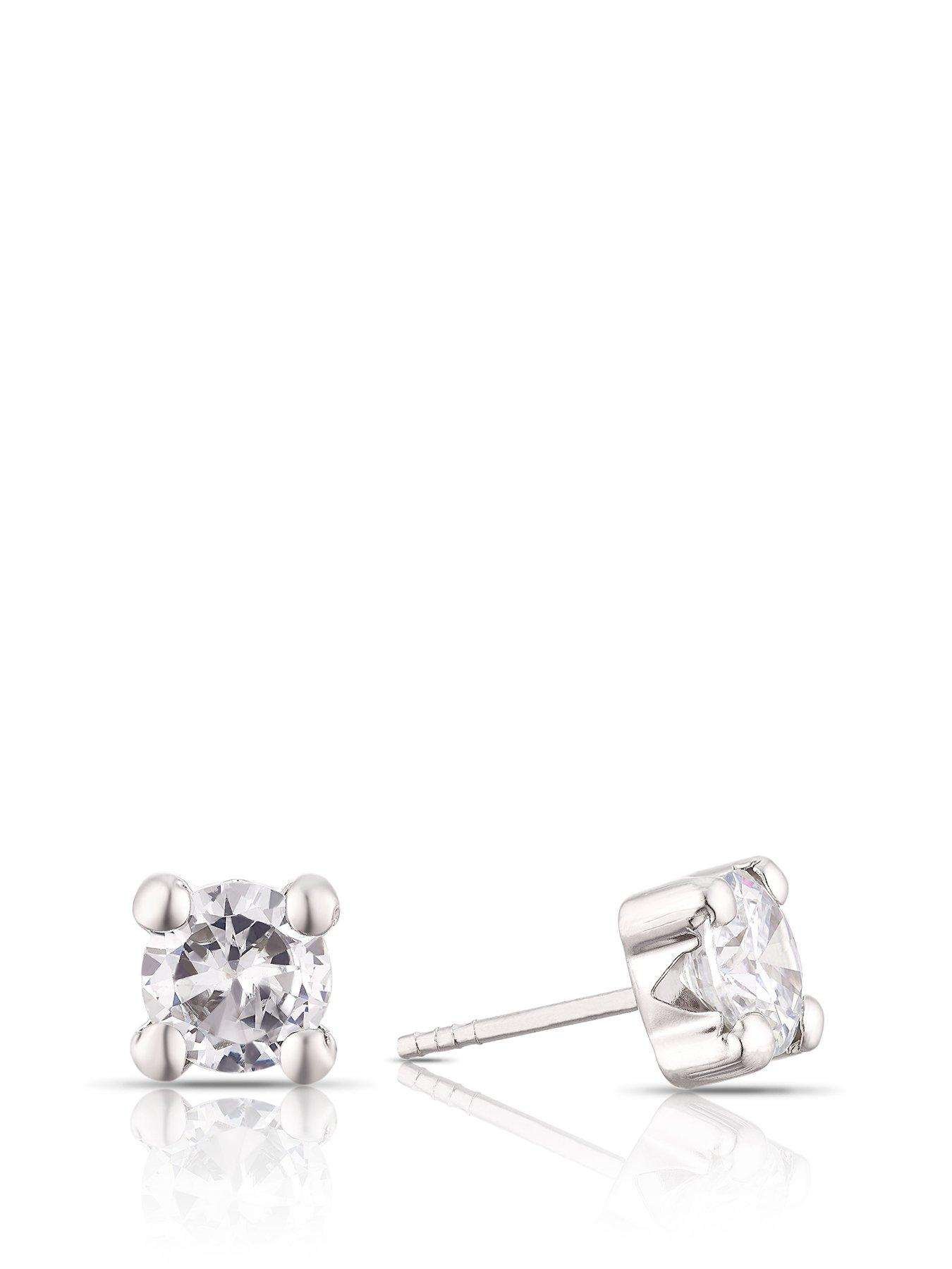 Product photograph of Ernest Jones 9ct White Gold Cubic Zirconia Stud Earrings from very.co.uk