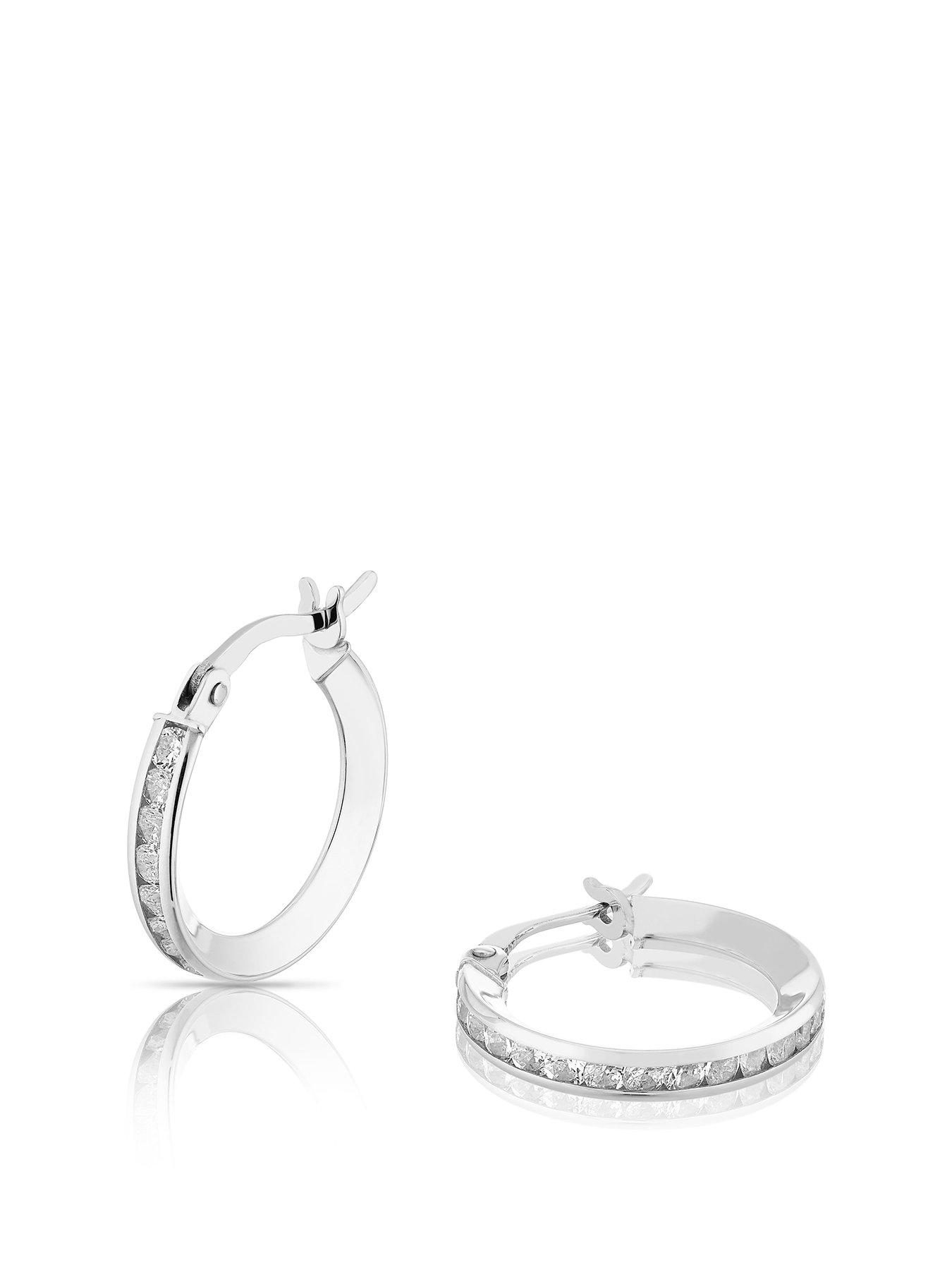 Product photograph of Ernest Jones 9ct White Gold Cubic Zirconia Channel Hoop Earrings from very.co.uk