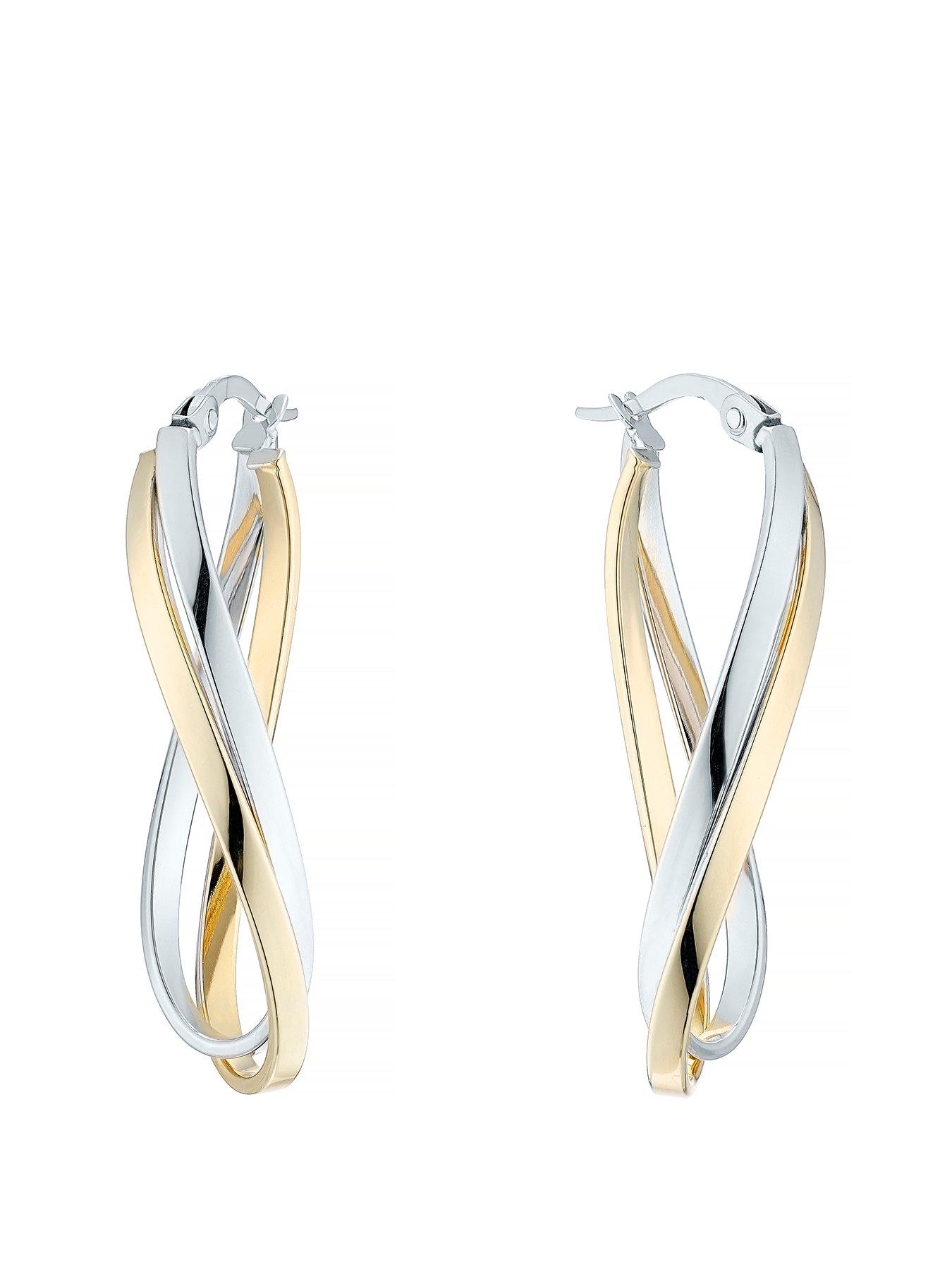 Product photograph of Ernest Jones 9ct Yellow White Gold Double Row Twist Hoop Earrings from very.co.uk