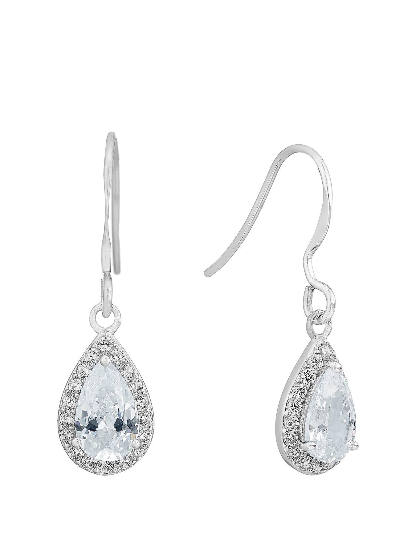 Product photograph of Ernest Jones Sterling Silver And Cubic Zirconia Pear Drop Earrings from very.co.uk