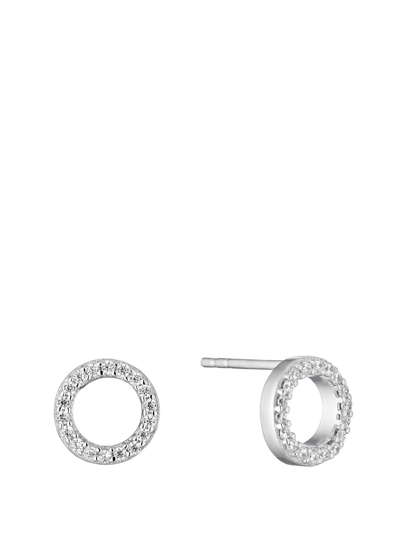 Product photograph of Ernest Jones Silver Cubic Zirconia Open Circle Stud Earrings from very.co.uk