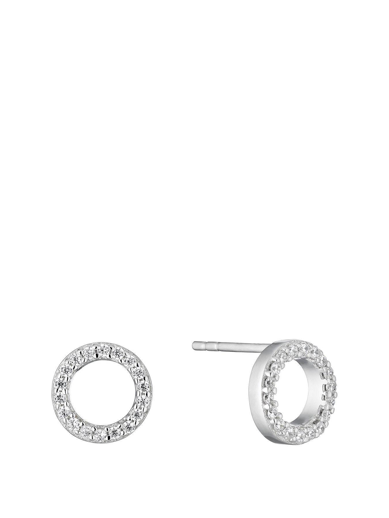 undefined Silver Earrings. Cubic Zirconia Open Circle Stud Earrings