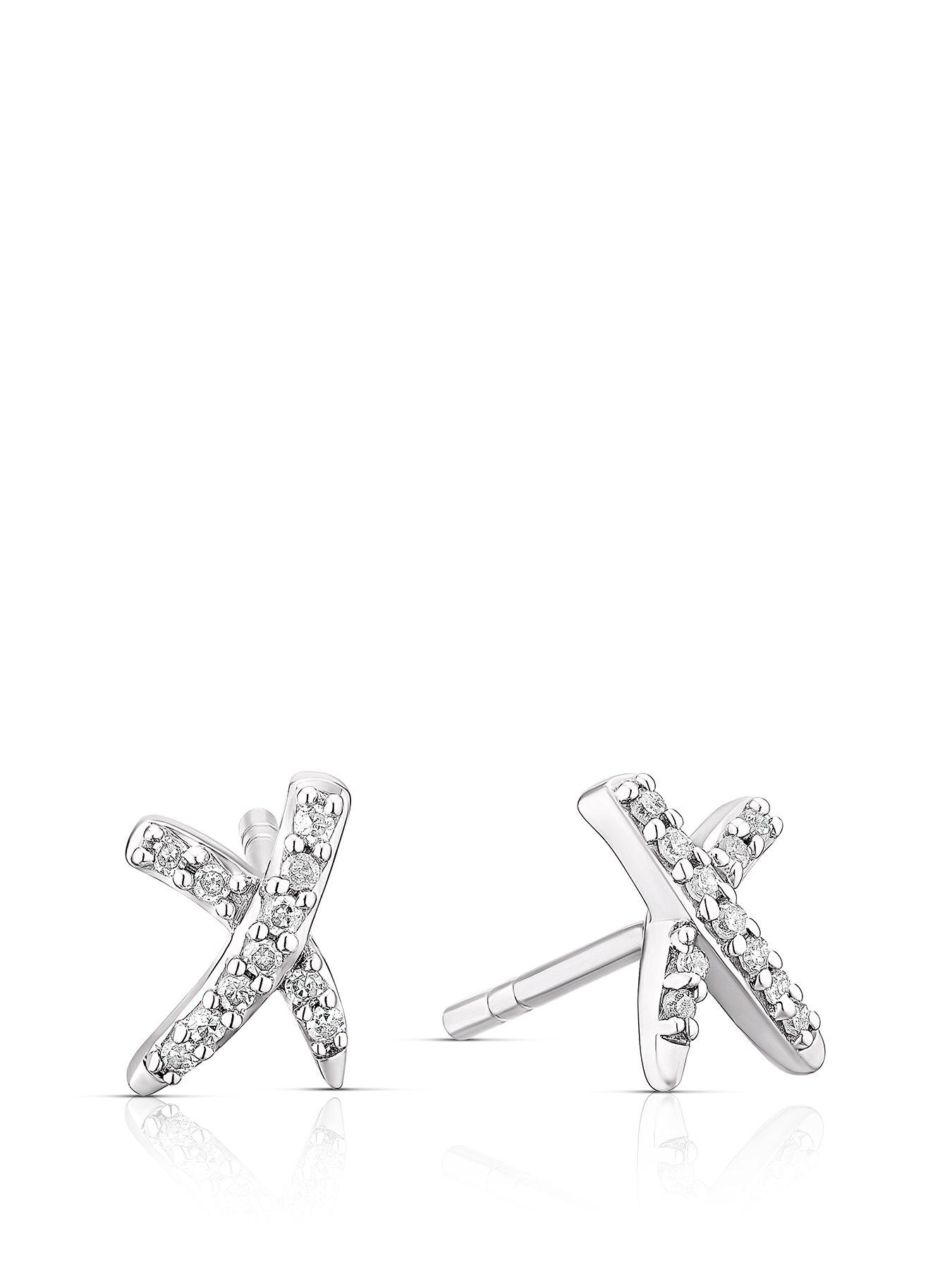 Product photograph of Ernest Jones Sterling Silver 0 08ct Diamond Kiss Stud Earrings from very.co.uk