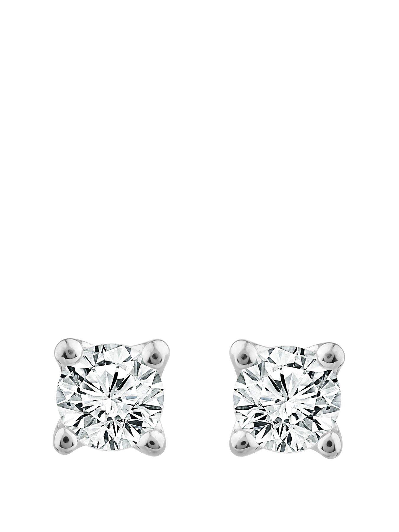 undefined 9ct White Gold Earrings. Diamond Solitaire La Pousette Earrings