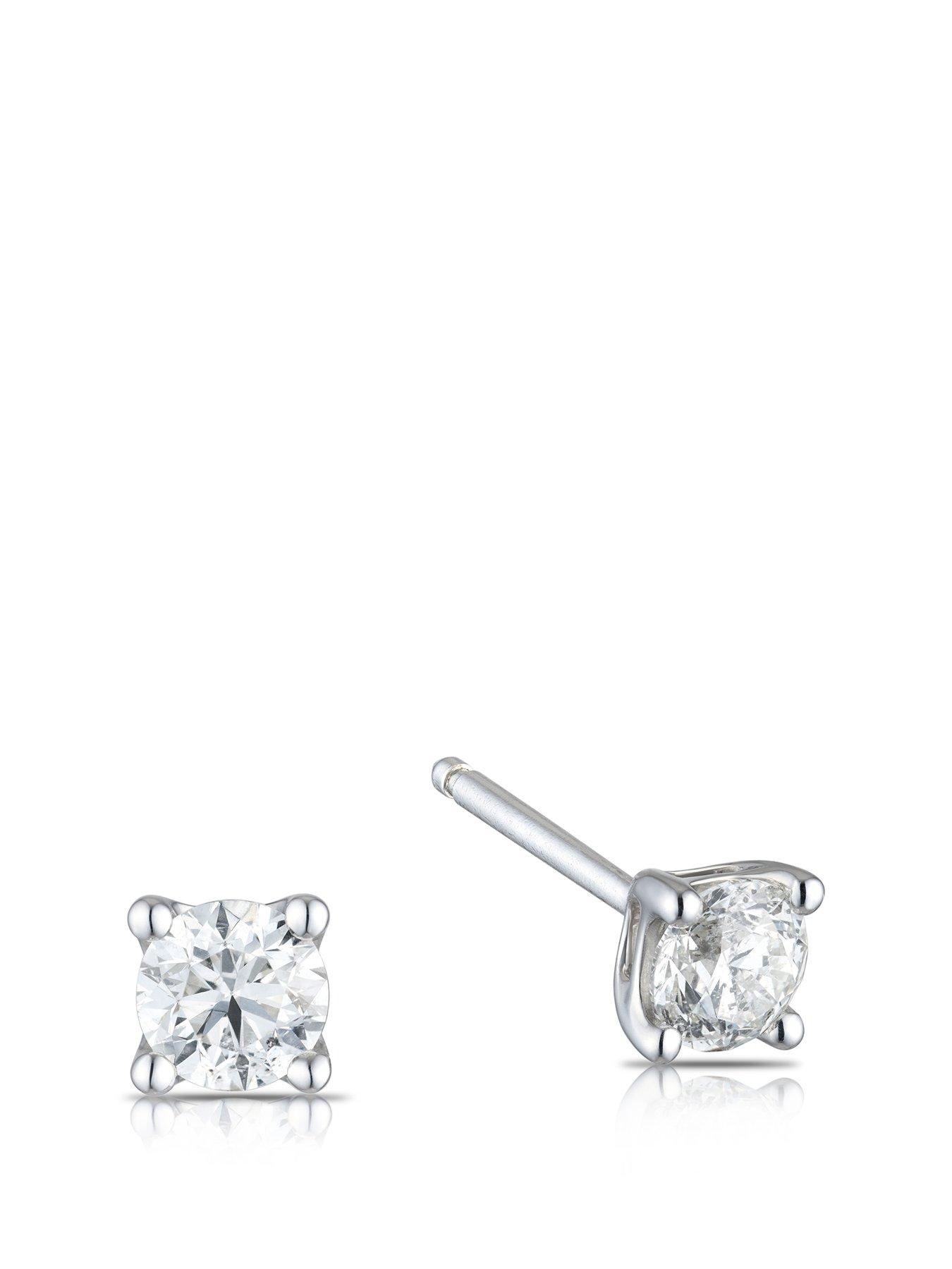 Ernest Jones 9ct White Gold Earrings. 0.50ct Diamond La Pousette Solitaire Earrings